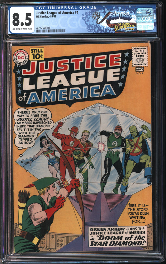 D.C. Comics Justice League of America #4 4-5/61 FANTAST CGC 8.5 Off-White to White Pages