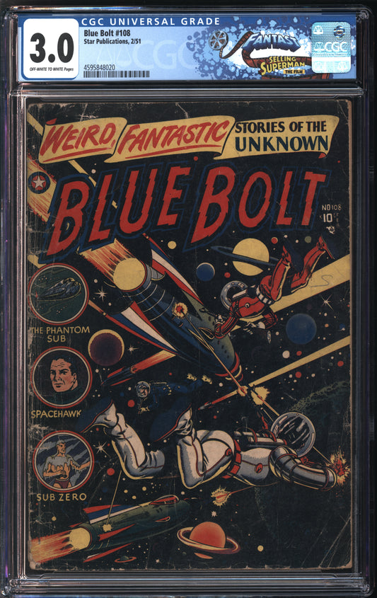 Star Pub. Blue Bolt #108 2/51 FANTAST CGC 3.0 Off-White to White Pages