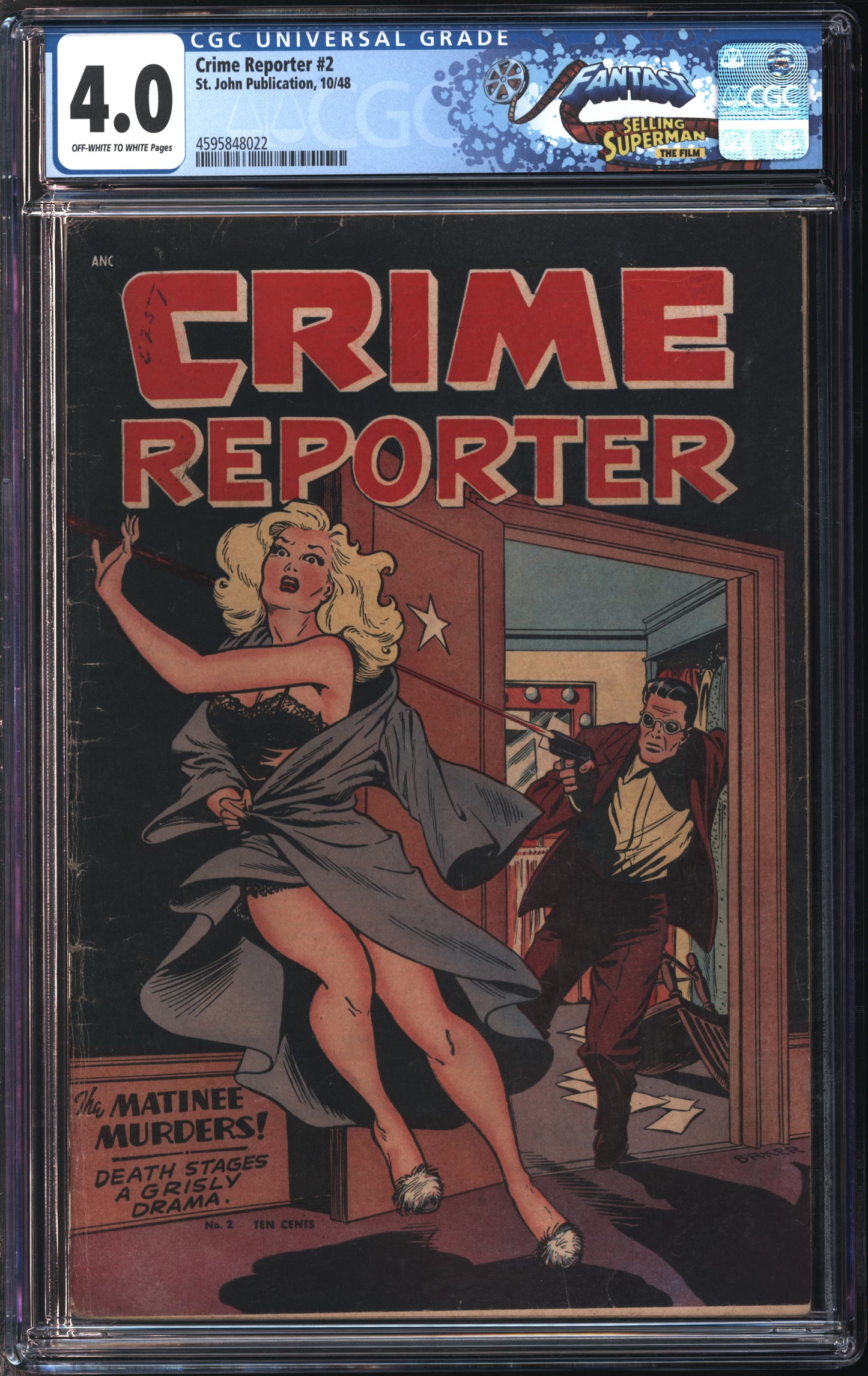 St. John Pub. Crime Reporter #2 10/48 FANTAST CGC 4.0 Off-White to White Pages
