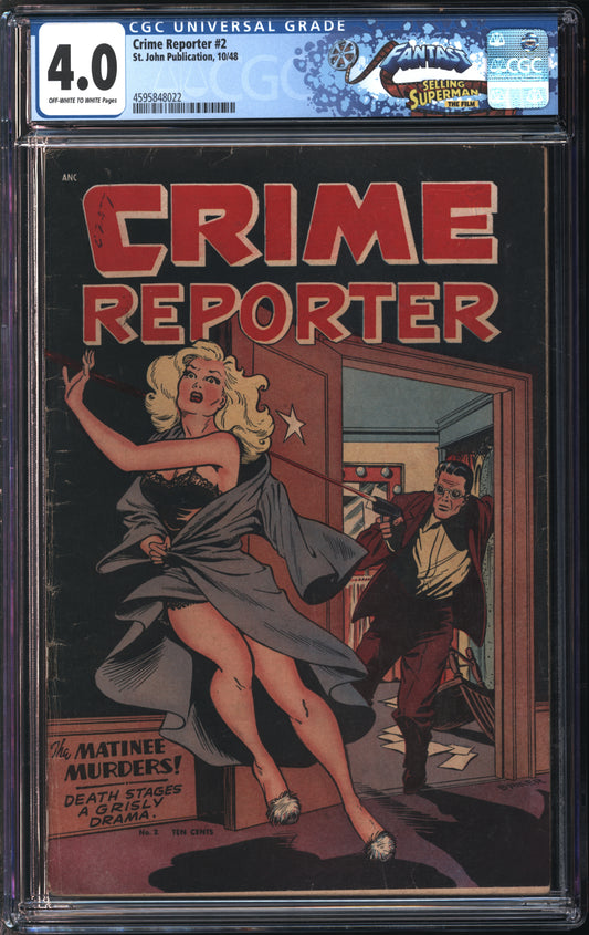 St. John Pub. Crime Reporter #2 10/48 FANTAST CGC 4.0 Off-White to White Pages