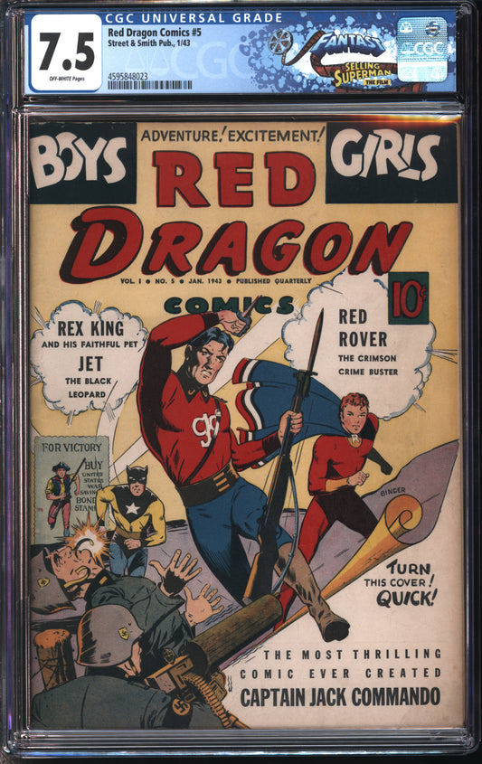 Street & Smith Pub. Red Dragon Comics #5 1/43 FANTAST CGC 7.5 Off-White Pages