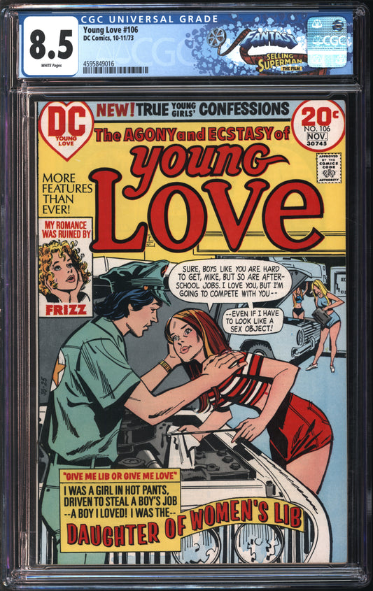 D.C. Comics Young Love #106 10-11/73 FANTAST CGC 8.5 White Pages