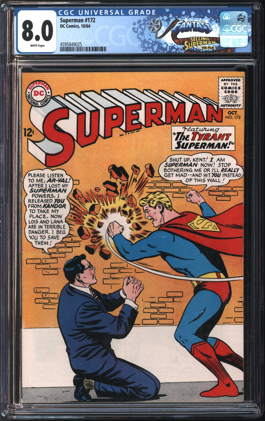 D.C. Comics Superman #172 10/64 FANTAST CGC 8.0 White Pages