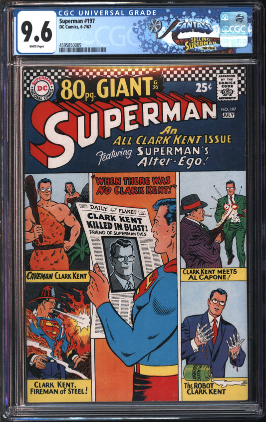 D.C. Comics Superman #197 6-7/67 FANTAST CGC 9.6 White Pages