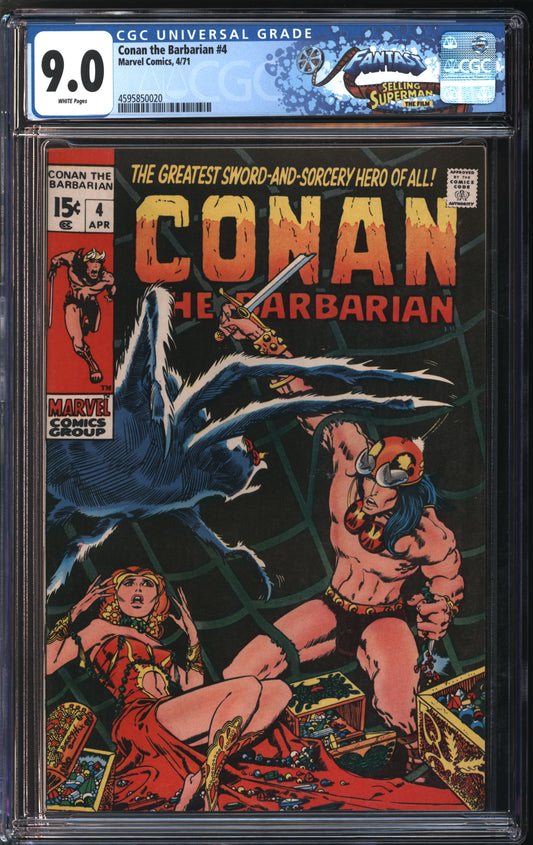 Marvel Comics Conan the Barbarian #4 4/71 FANTAST CGC 9.0 White Pages