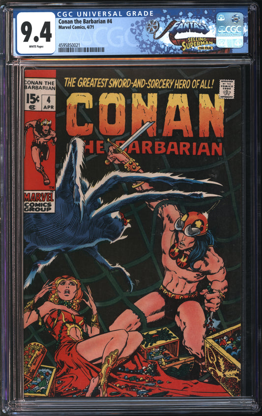 Marvel Comics Conan the Barbarian #4 4/71 FANTAST CGC 9.4 White Pages