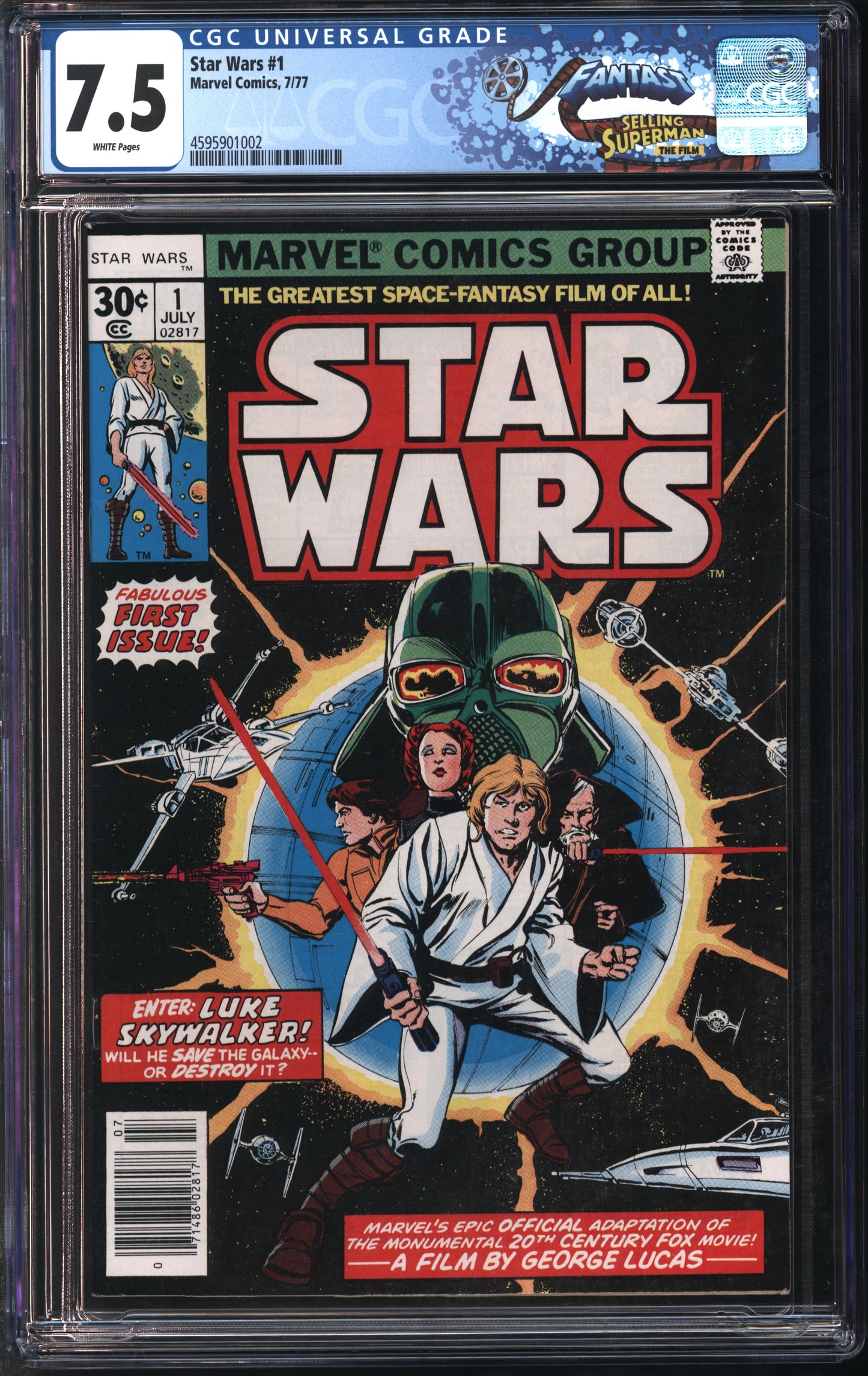Marvel Comics Star Wars #1 7/77 FANTAST CGC 7.5 White Pages