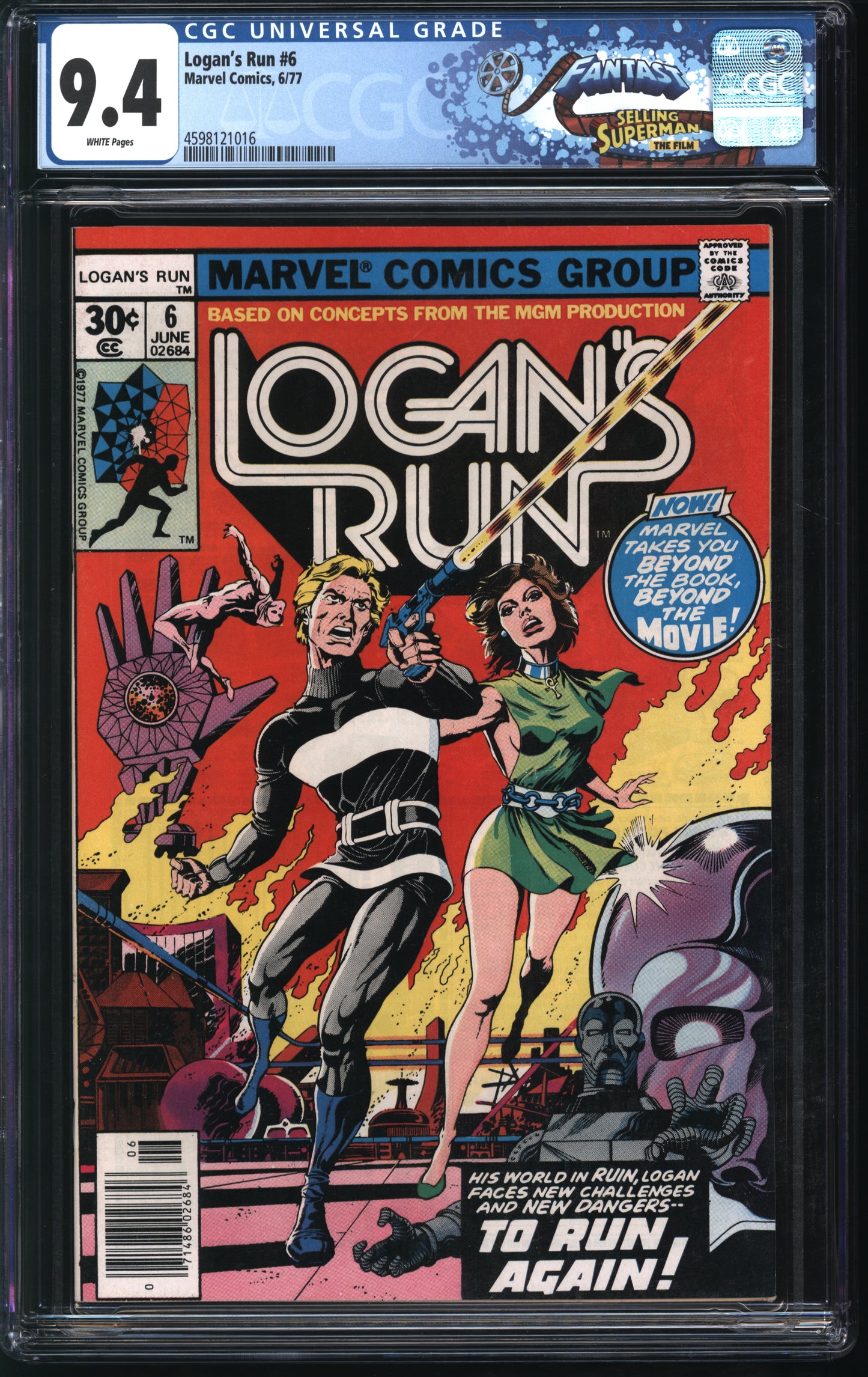 Marvel Comics Logan's Run #6 6/77 FANTAST CGC 9.4 White Pages