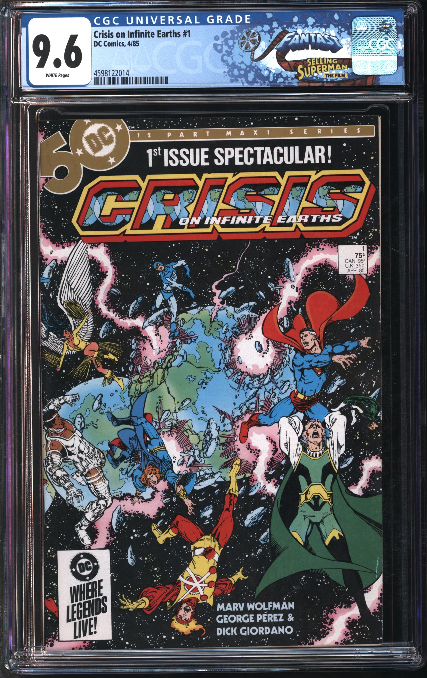D.C. Comics Crisis on Infinite Earths #1 4/85 FANTAST CGC 9.6 White Pages