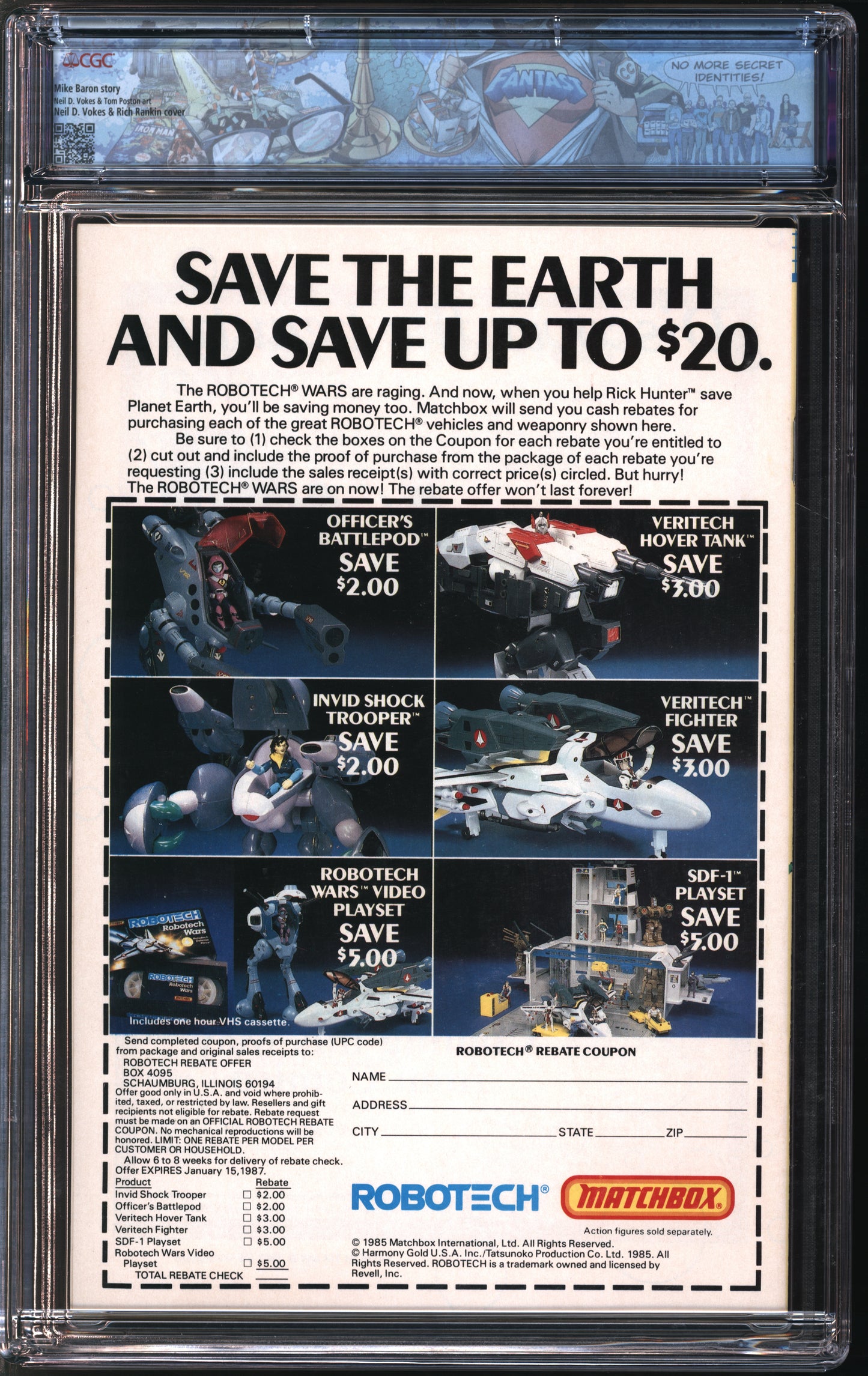 Comico Robotech Masters #15 4/87 FANTAST CGC 9.6 White Pages