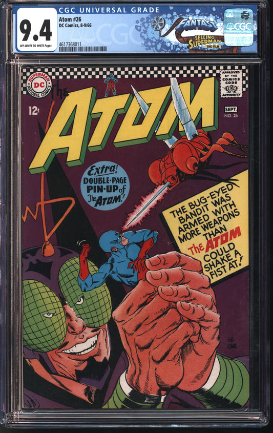D.C. Comics Atom #26 8-9/66 FANTAST CGC 9.4 Off-White to White Pages