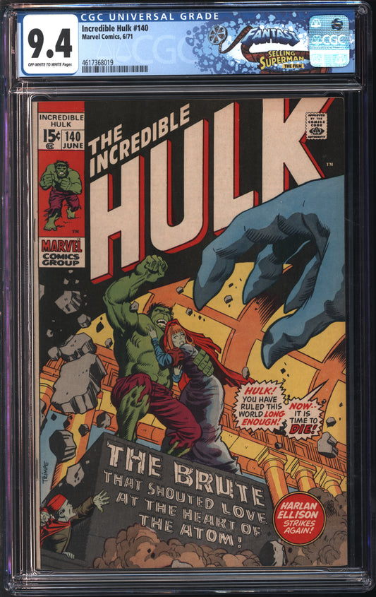 Marvel Comics Incredible Hulk #140 6/71 FANTAST CGC 9.4 Off-White to White Pages