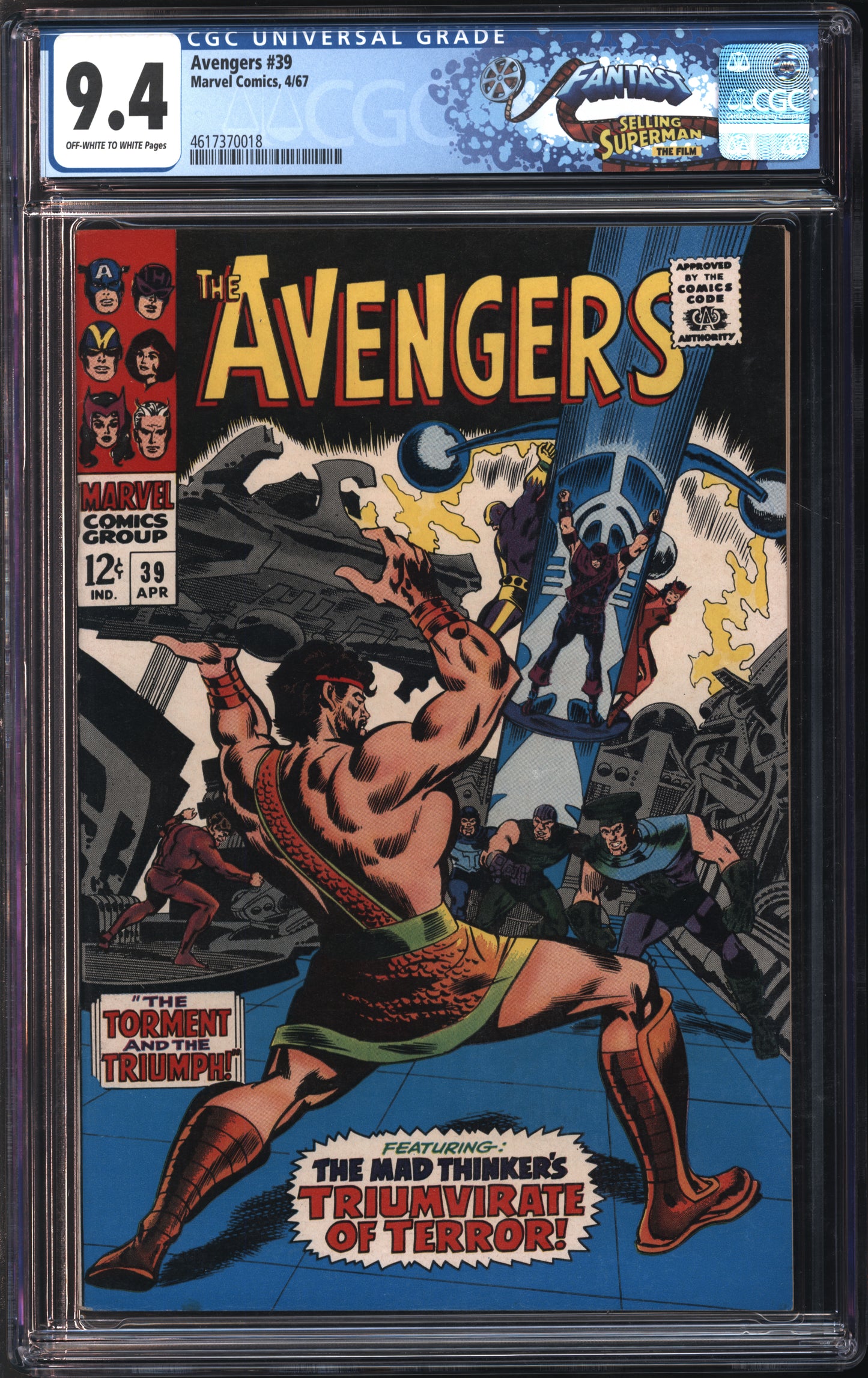 Marvel Comics Avengers #39 4/67 FANTAST CGC 9.4 Off-White to White Pages