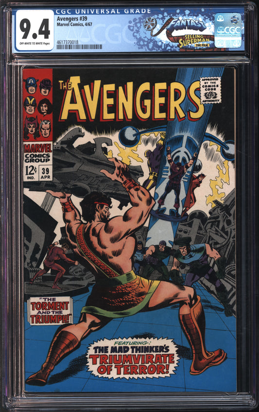 Marvel Comics Avengers #39 4/67 FANTAST CGC 9.4 Off-White to White Pages