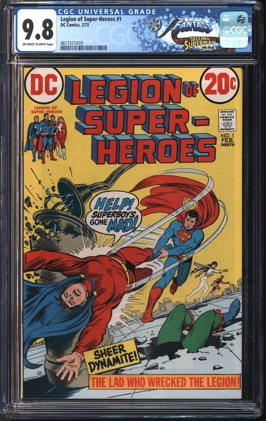 D.C. Comics Legion of Super-Heroes #1 2/73 FANTAST CGC 9.8 Of-White to White Pages