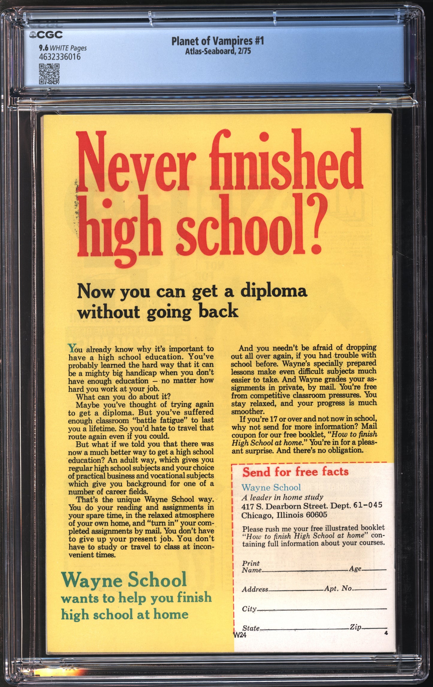 Atlas-Seaboard Planet of Vampires #1 2/75 CGC 9.6 White Pages