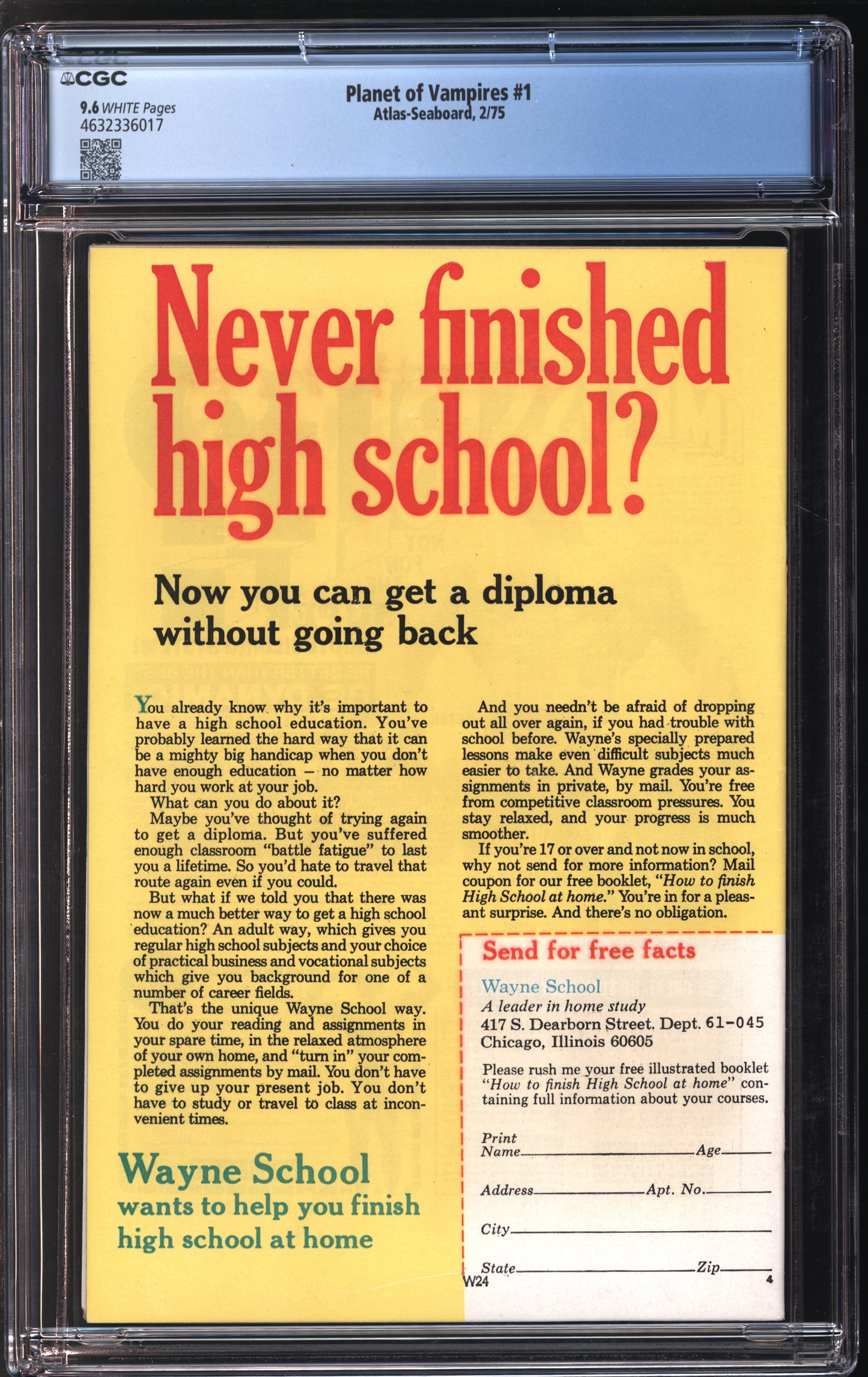 Atlas-Seaboard Planet of Vampires #1 2/75 CGC 9.6 White Pages