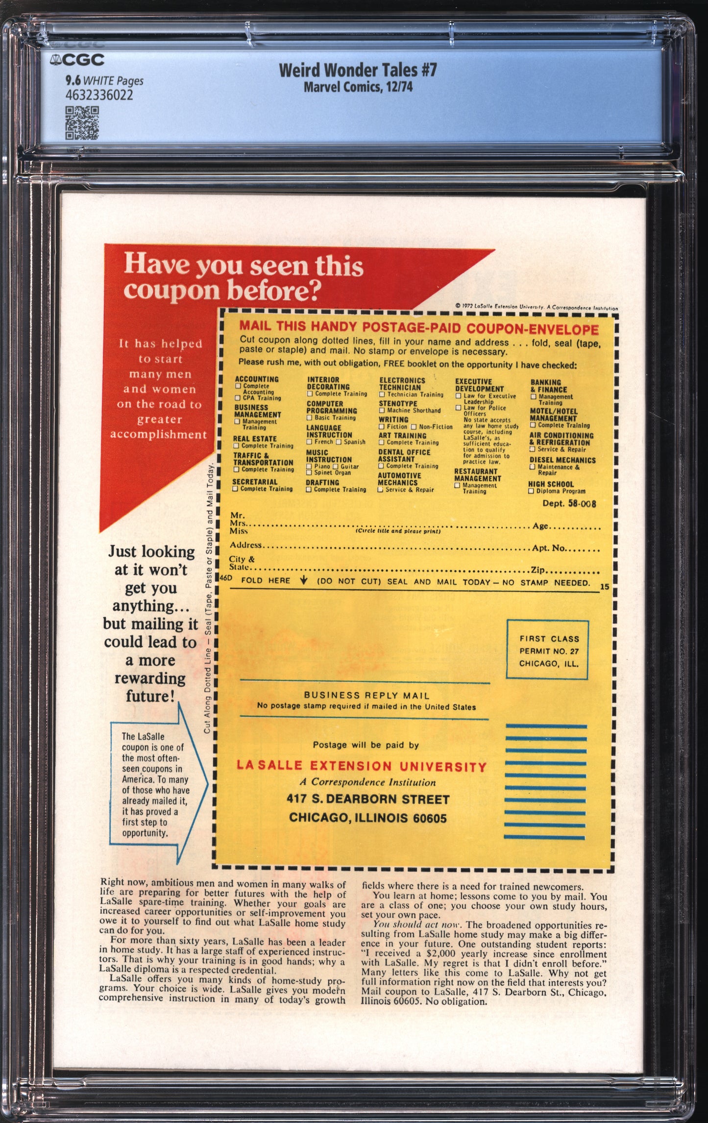 Marvel Comics Weird Wonder Tales #7 12/74 CGC 9.6 White Pages