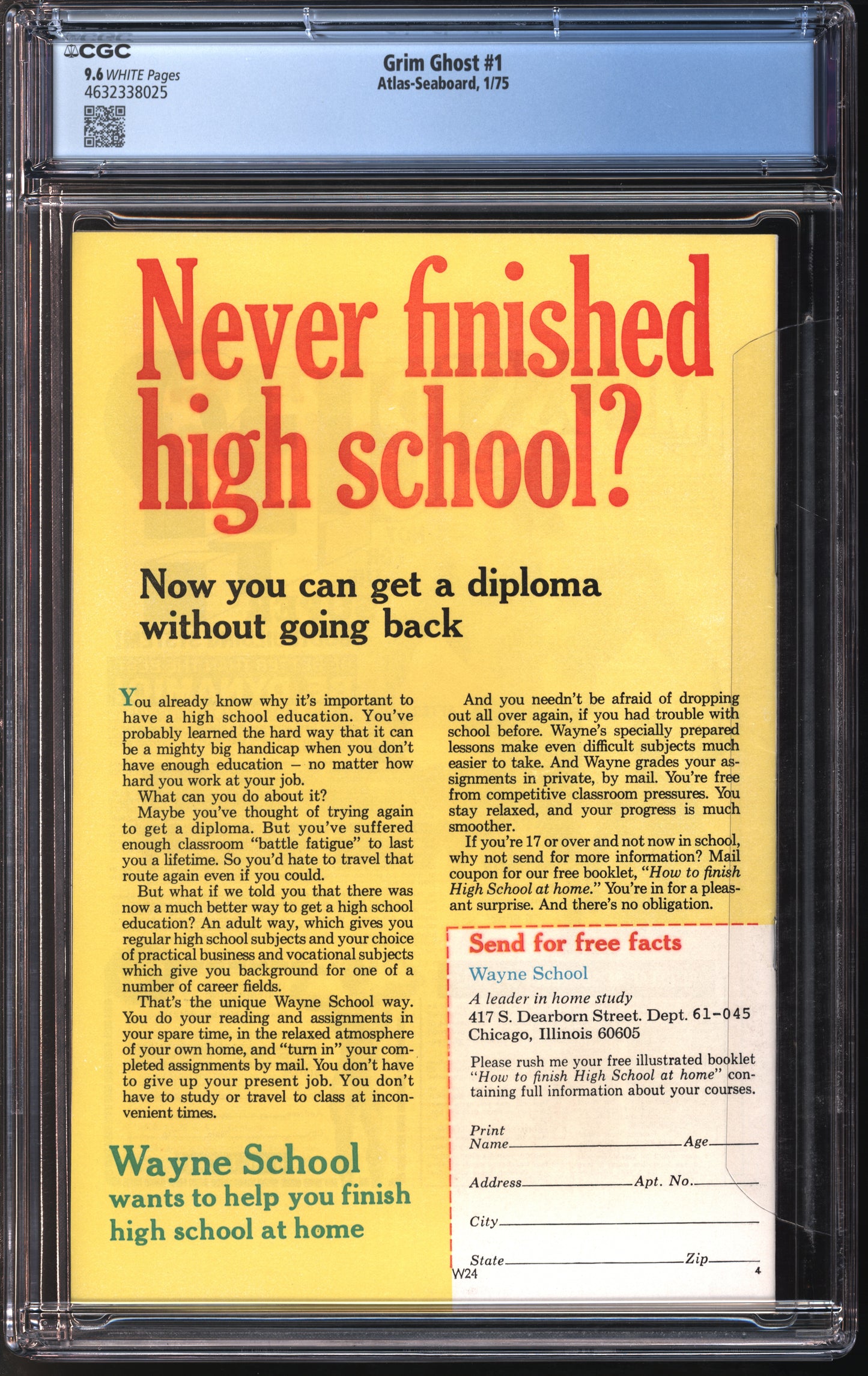 Atlas-Seaboard Grim Ghost #1 1/75 CGC 9.6 White Pages