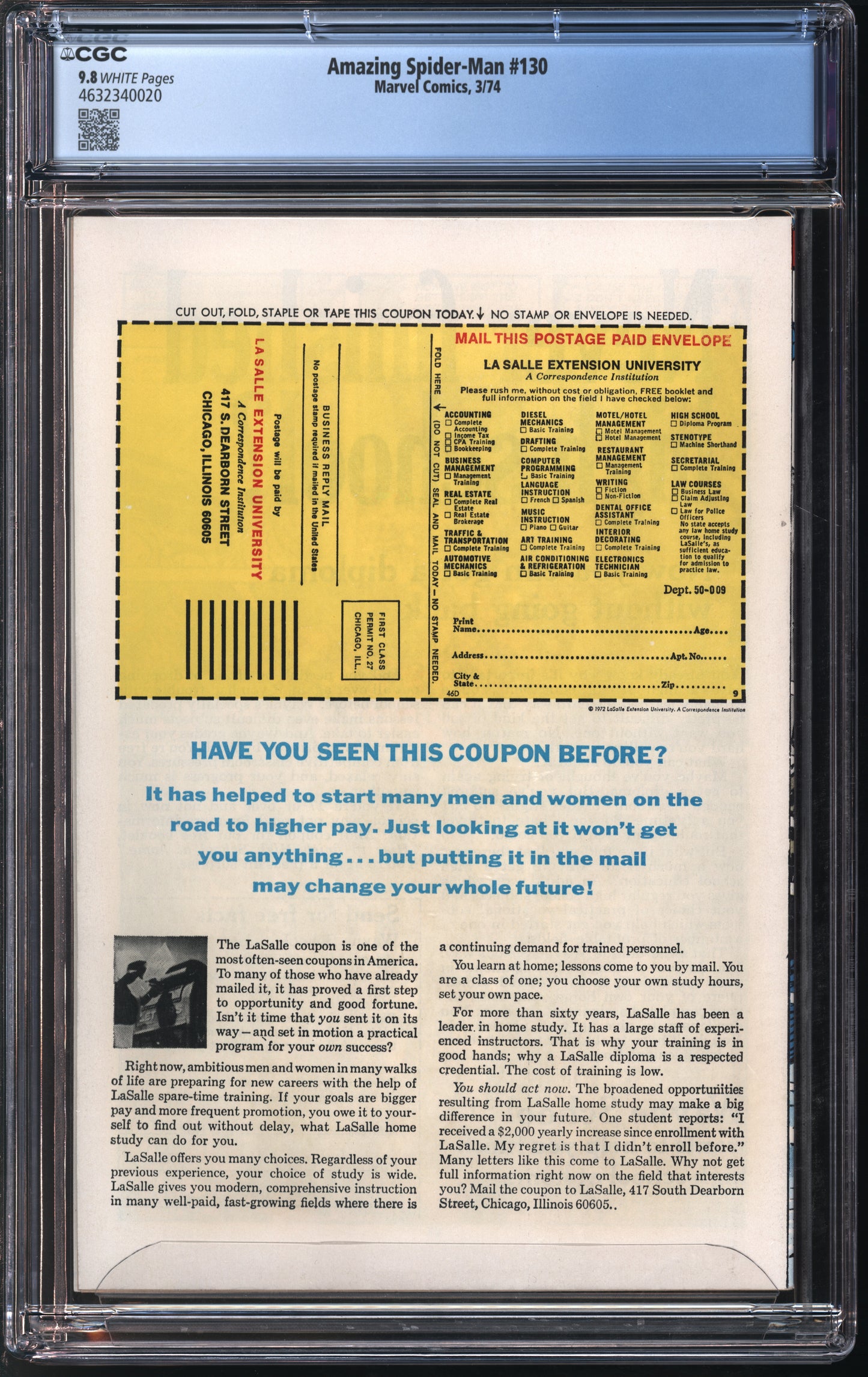 Marvel Comics Amazing Spider-Man #130 3/74 CGC 9.8 White Pages