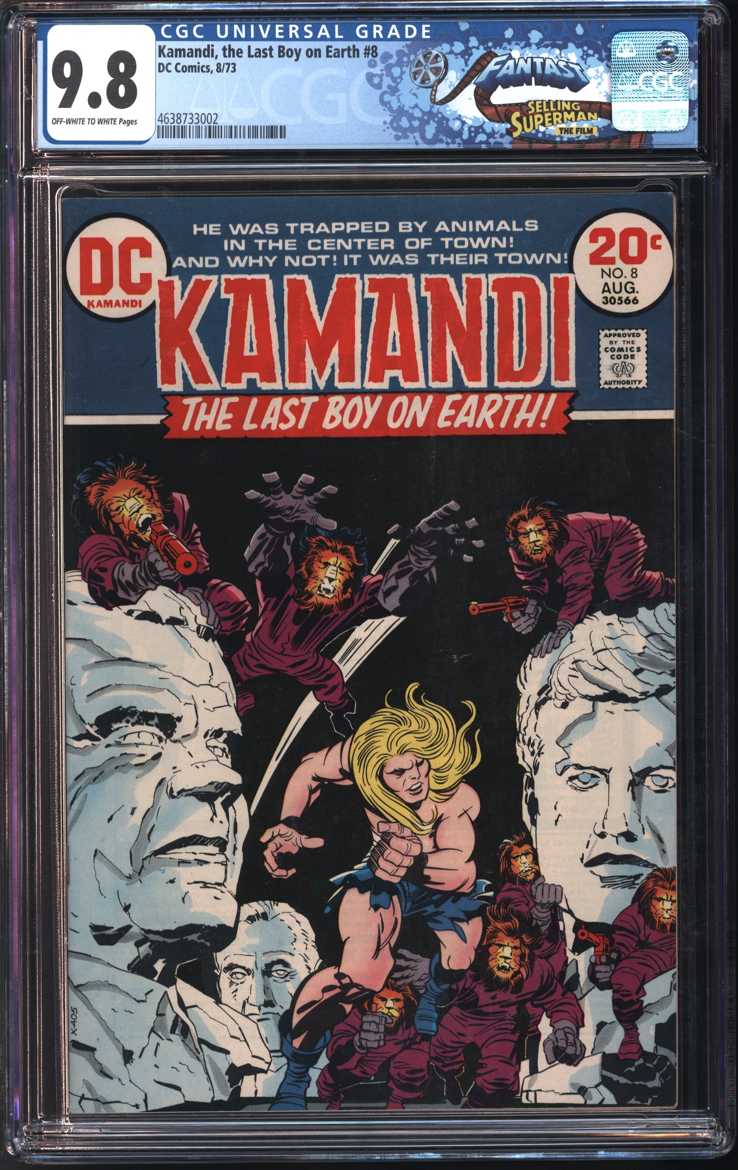 D.C. Comics Kamandi, the Last Boy on Earth #8 8/73 FANTAST CGC 9.8 Off-White to White Pages