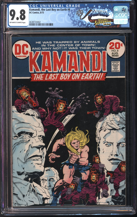 D.C. Comics Kamandi, the Last Boy on Earth #8 8/73 FANTAST CGC 9.8 Off-White to White Pages