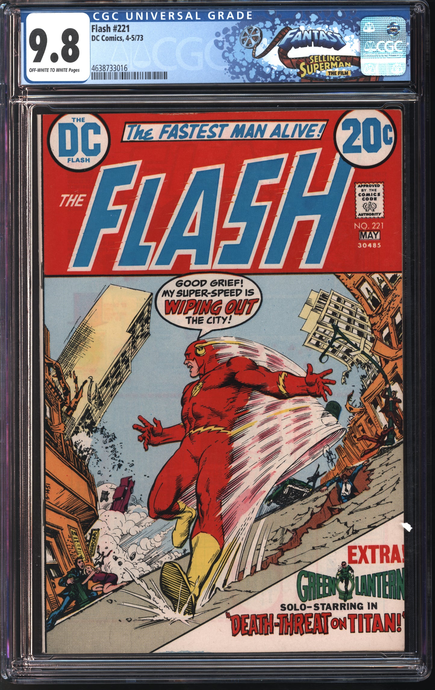 D.C. Comics Flash #221 4-5/73 FANTAST CGC 9.8 Off-White to White Pages