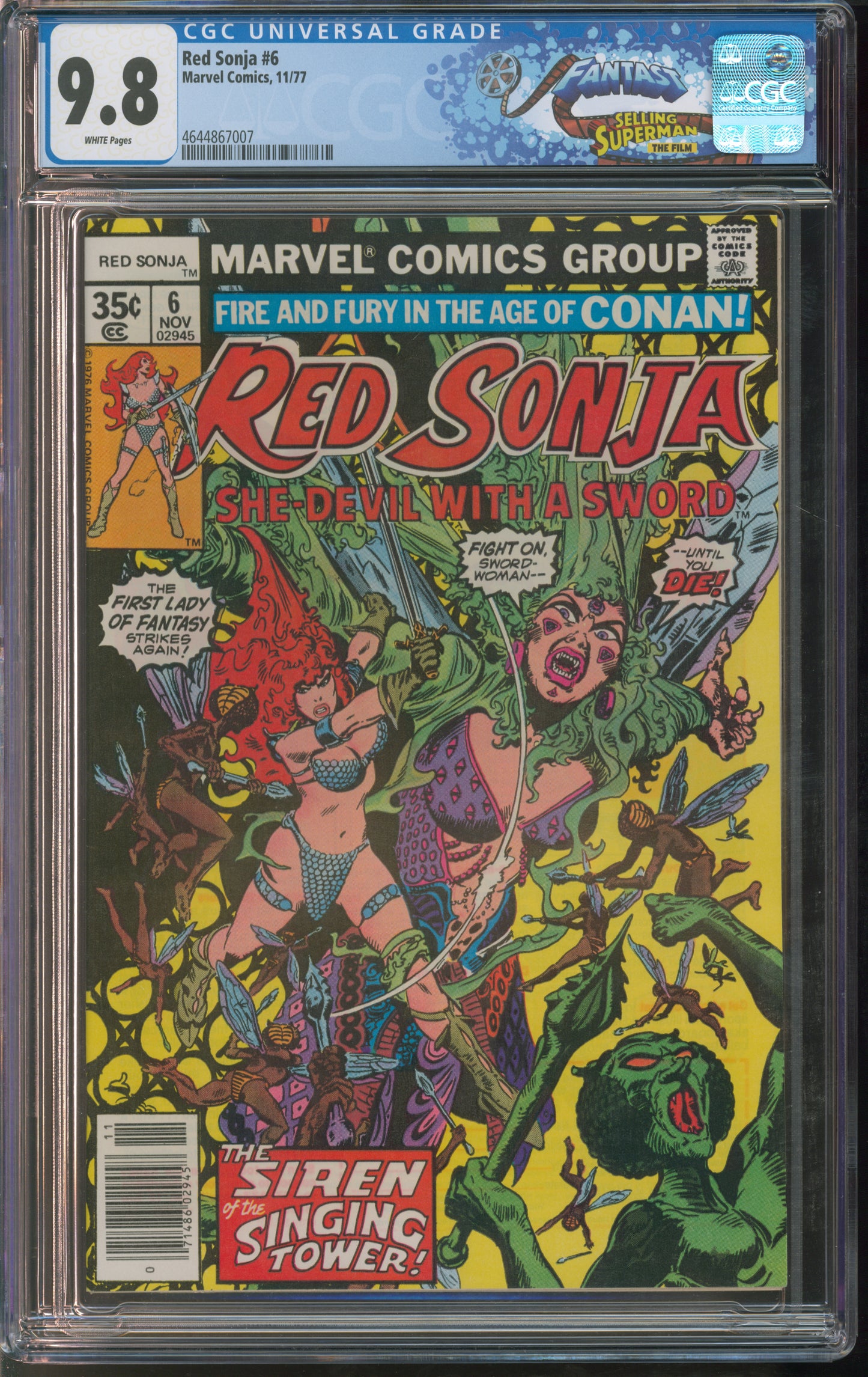 Marvel Comics Red Sonja #6 11/77 FANTAST CGC 9.8 White Pages
