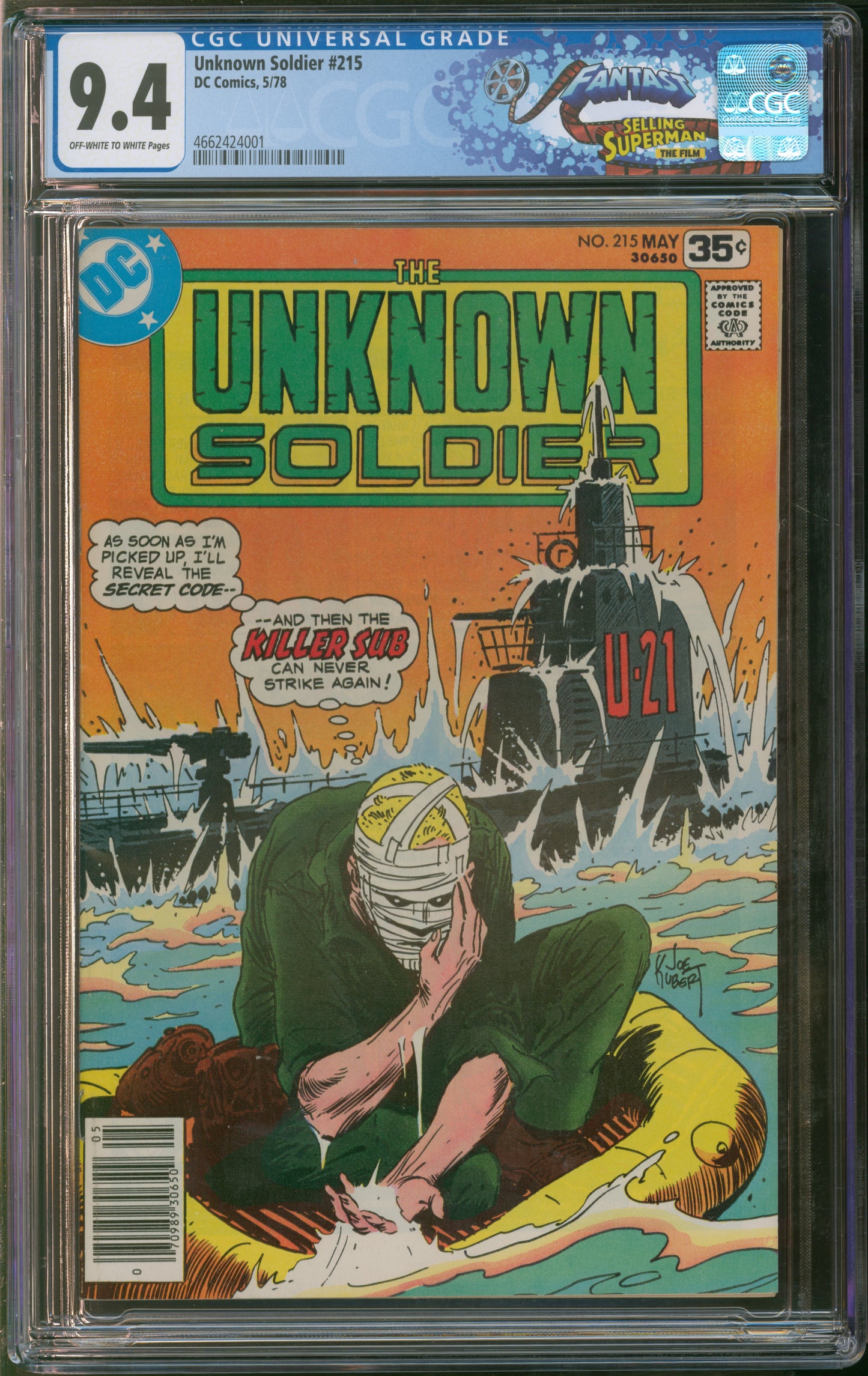 D.C. Comics Unknown Soldier #215 5/78 FANTAST CGC 9.4 Off-White to White Pages