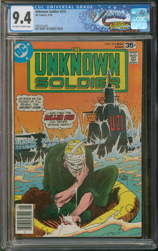 D.C. Comics Unknown Soldier #215 5/78 FANTAST CGC 9.4 Off-White to White Pages