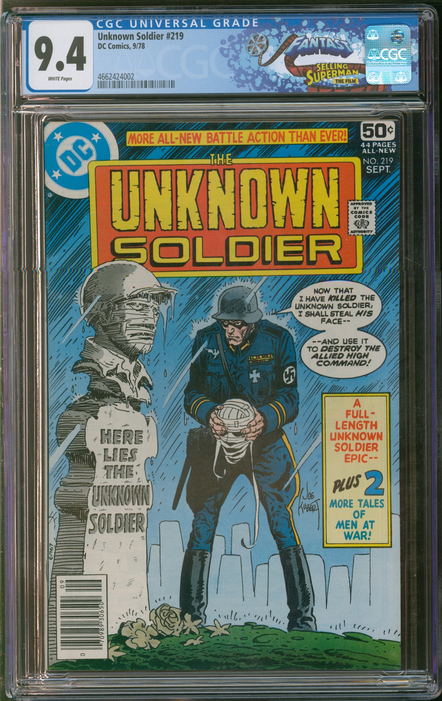 D.C. Comics Unknown Soldier #219 9/78 FANTAST CGC 9.4 White Pages