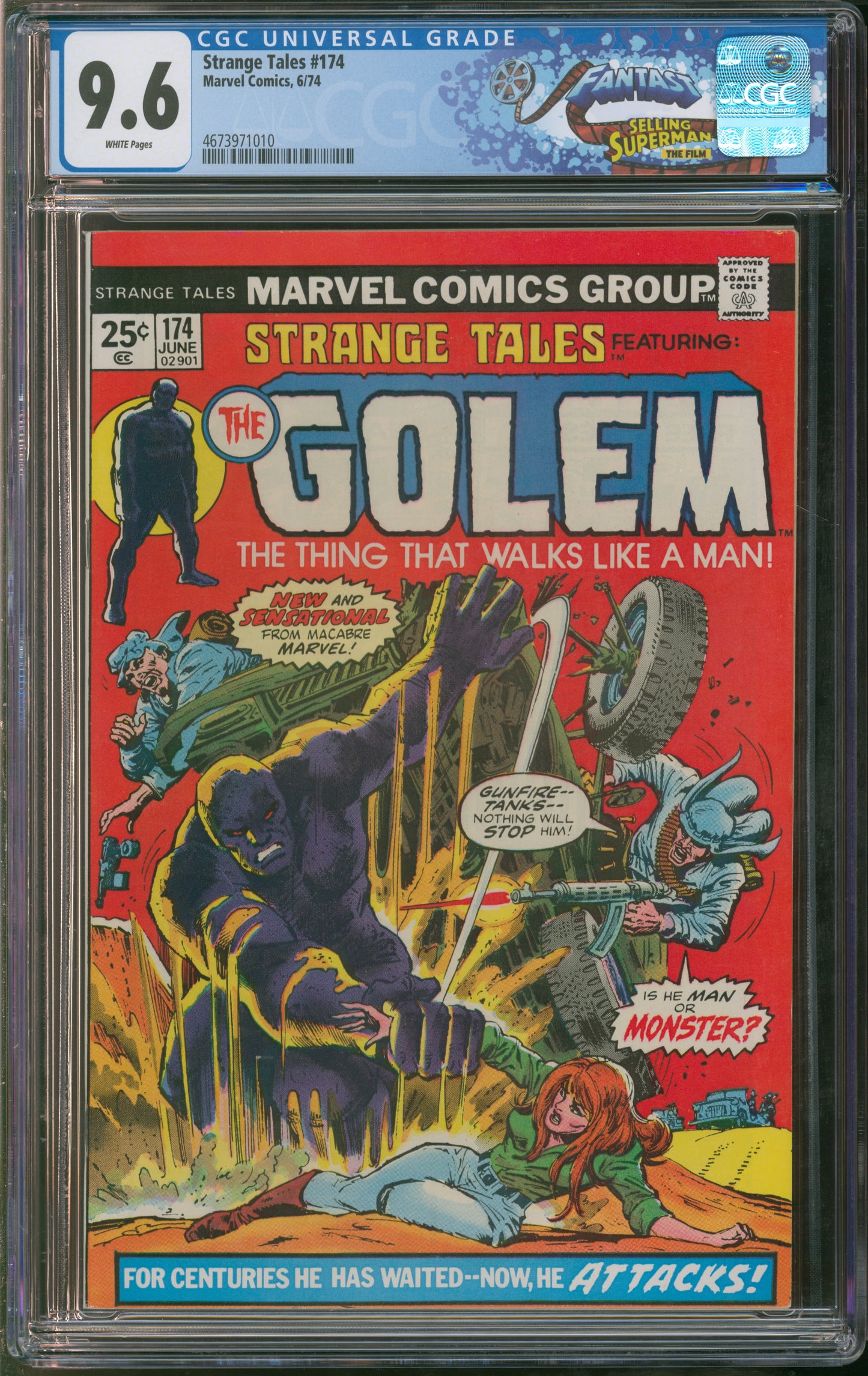 Marvel Comics Strange Tales #174 6/74 FANTAST CGC 9.6 White Pages