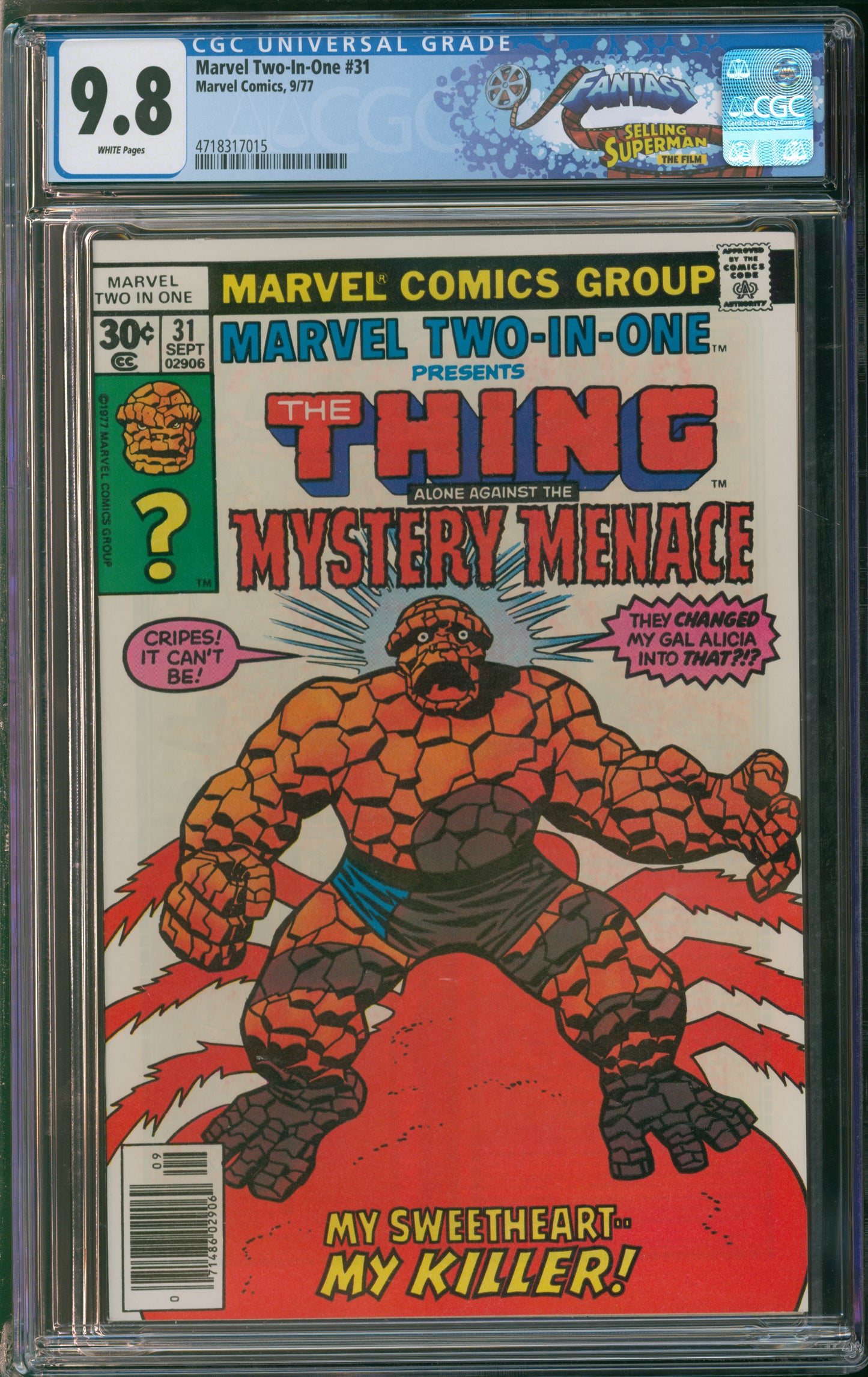Marvel Comics Marvel Two-In-One #31 9/77 FANTAST CGC 9.8 White Pages