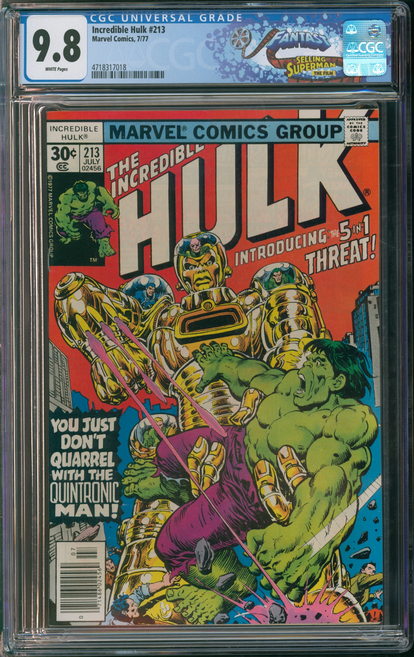Marvel Comics Incredible Hulk #213 7/77 FANTAST CGC 9.8 White Pages