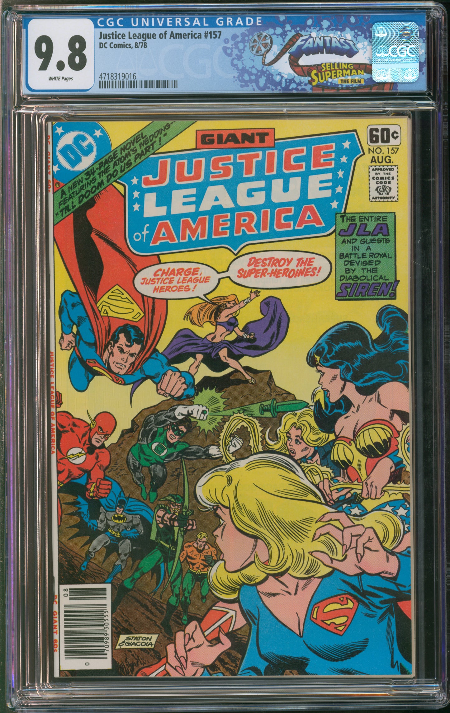 D.C. Comics Justice League of America #157 8/78 FANTAST CGC 9.8 White Pages