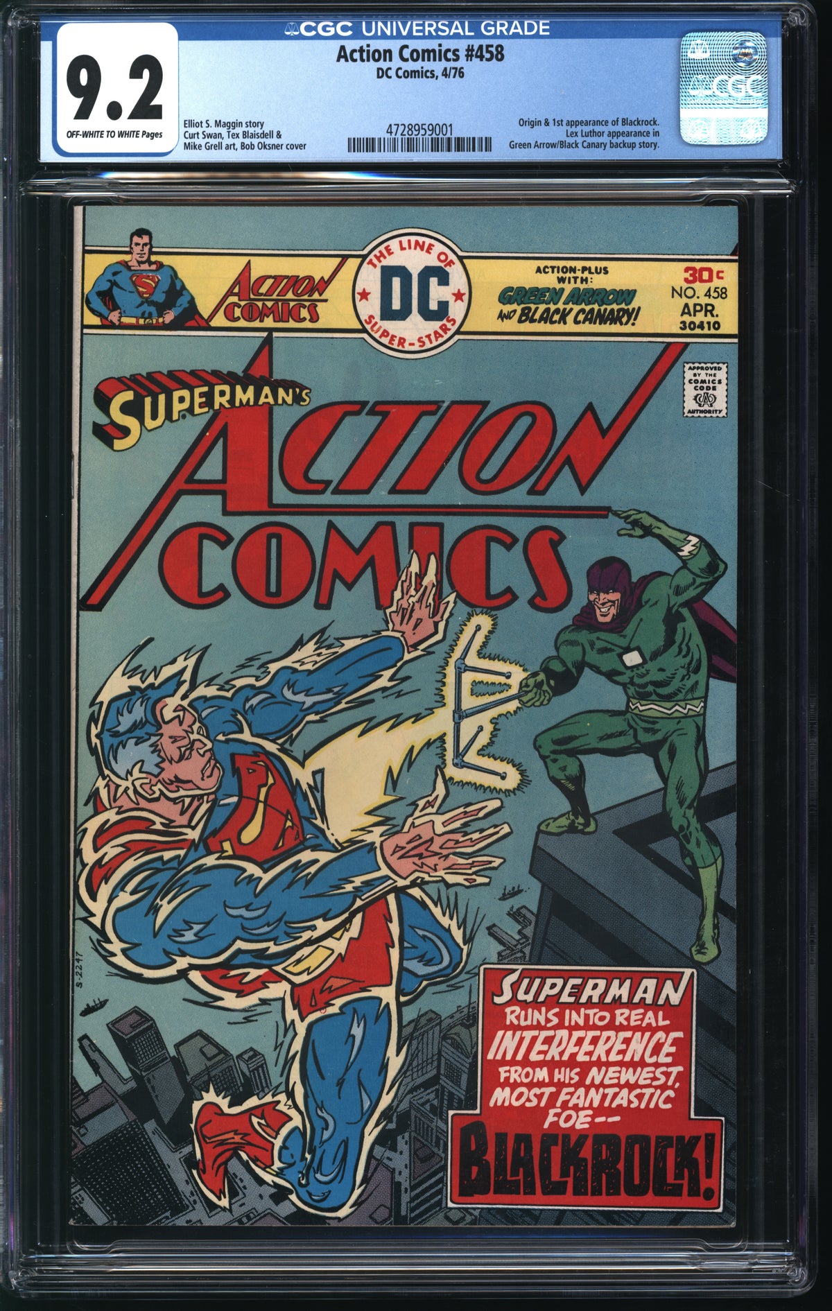 D.C. Comics Action Comics #458 4/76 CGC 9.2 Off-White to White Pages