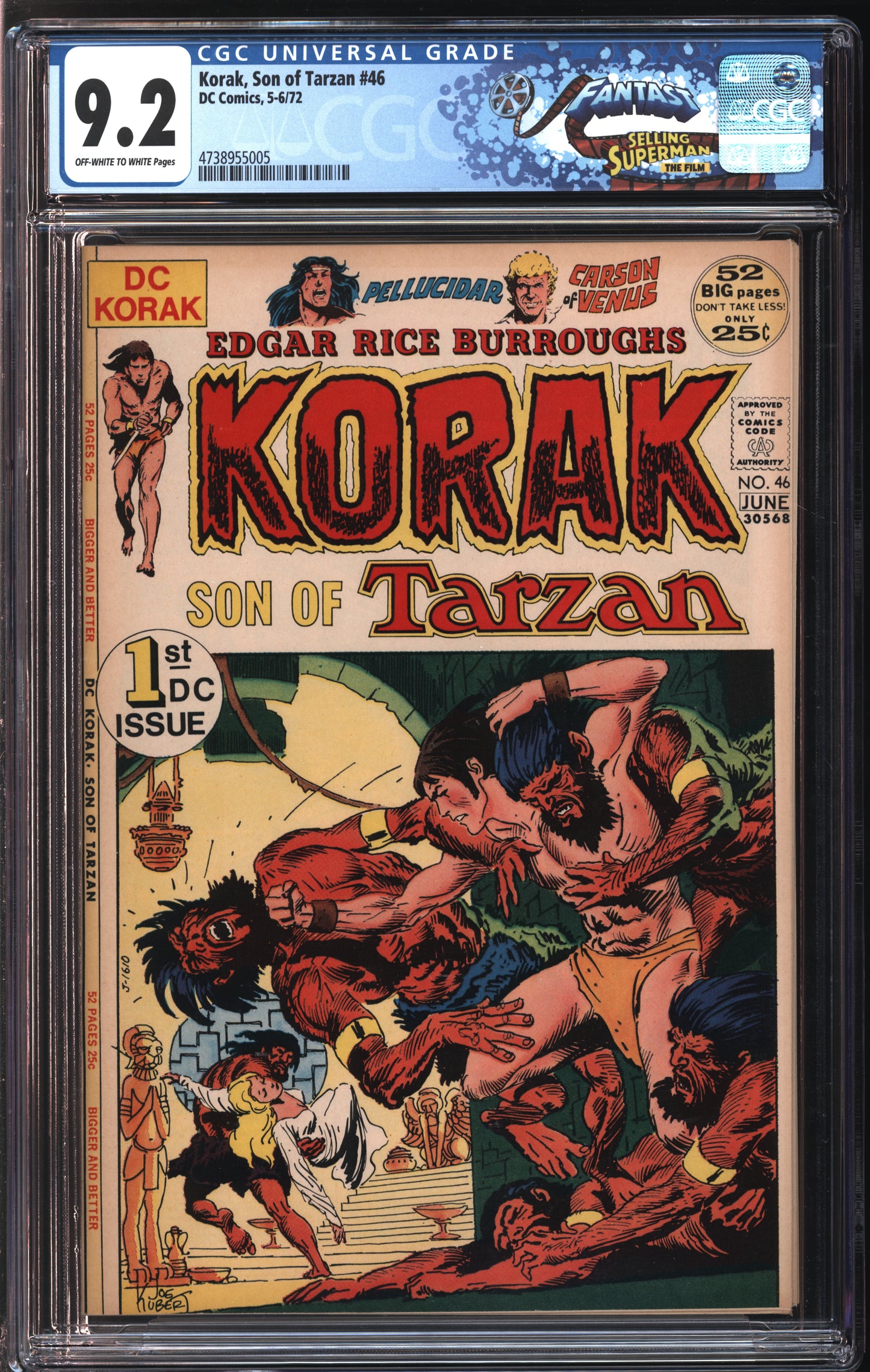 D.C. Comics Korak, Son of Tarzan #46 5-6/72 FANTAST CGC 9.2 Off-White to White Pages
