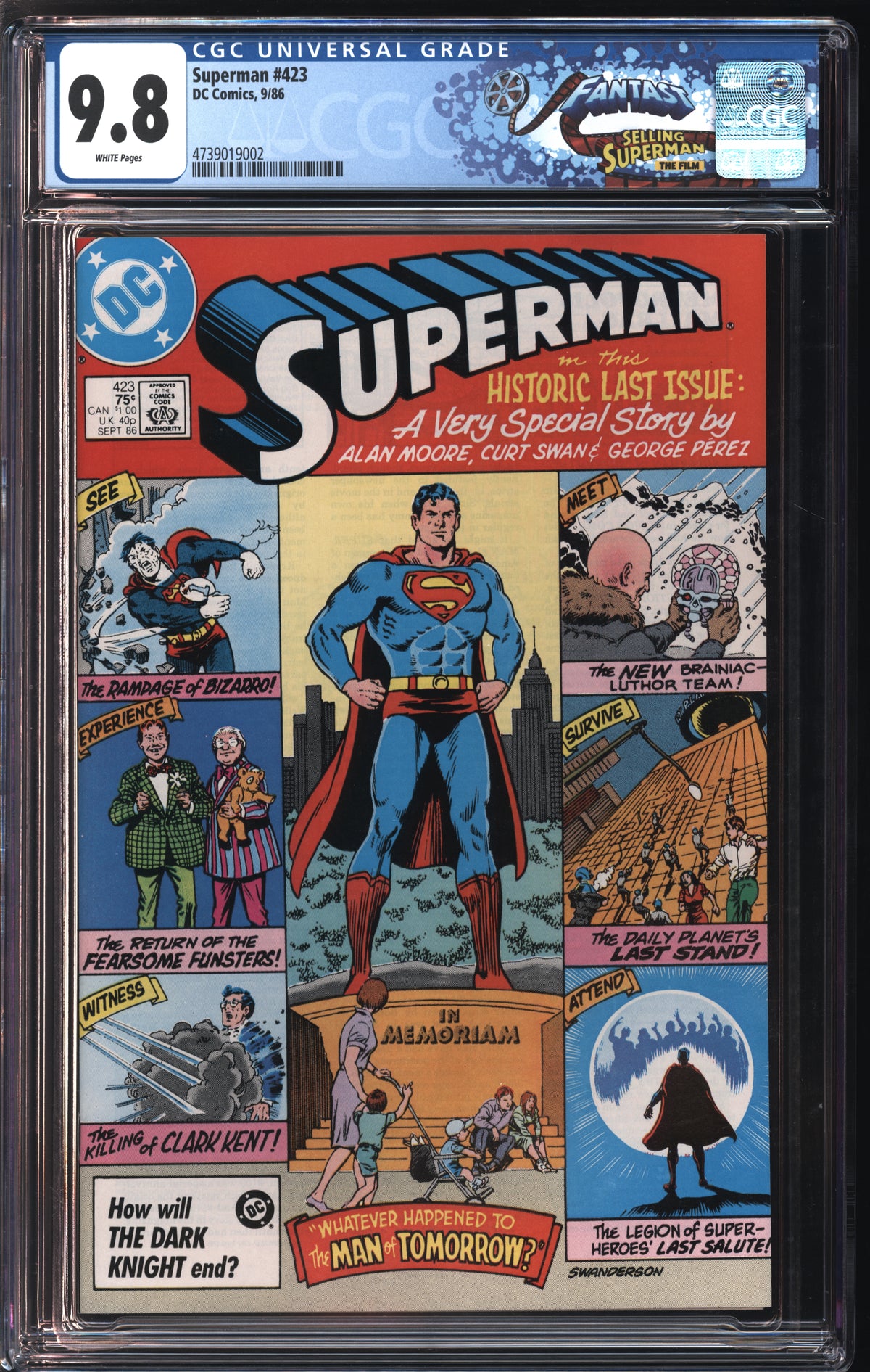 D.C. Comics Superman #423 9/86 FANTAST CGC 9.8 White Pages
