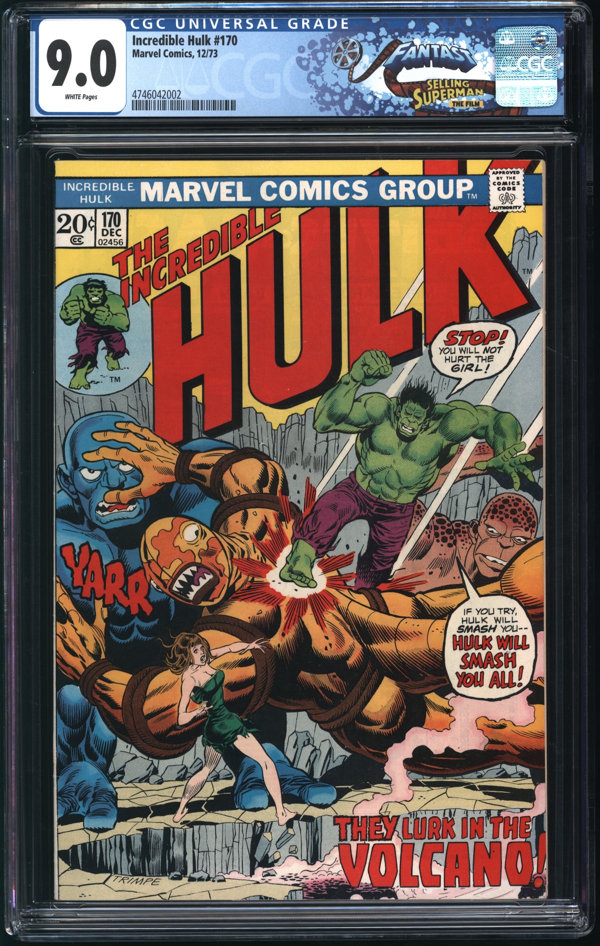Marvel Comics Incredible Hulk #170 12/73 FANTAST CGC 9.0 White Pages