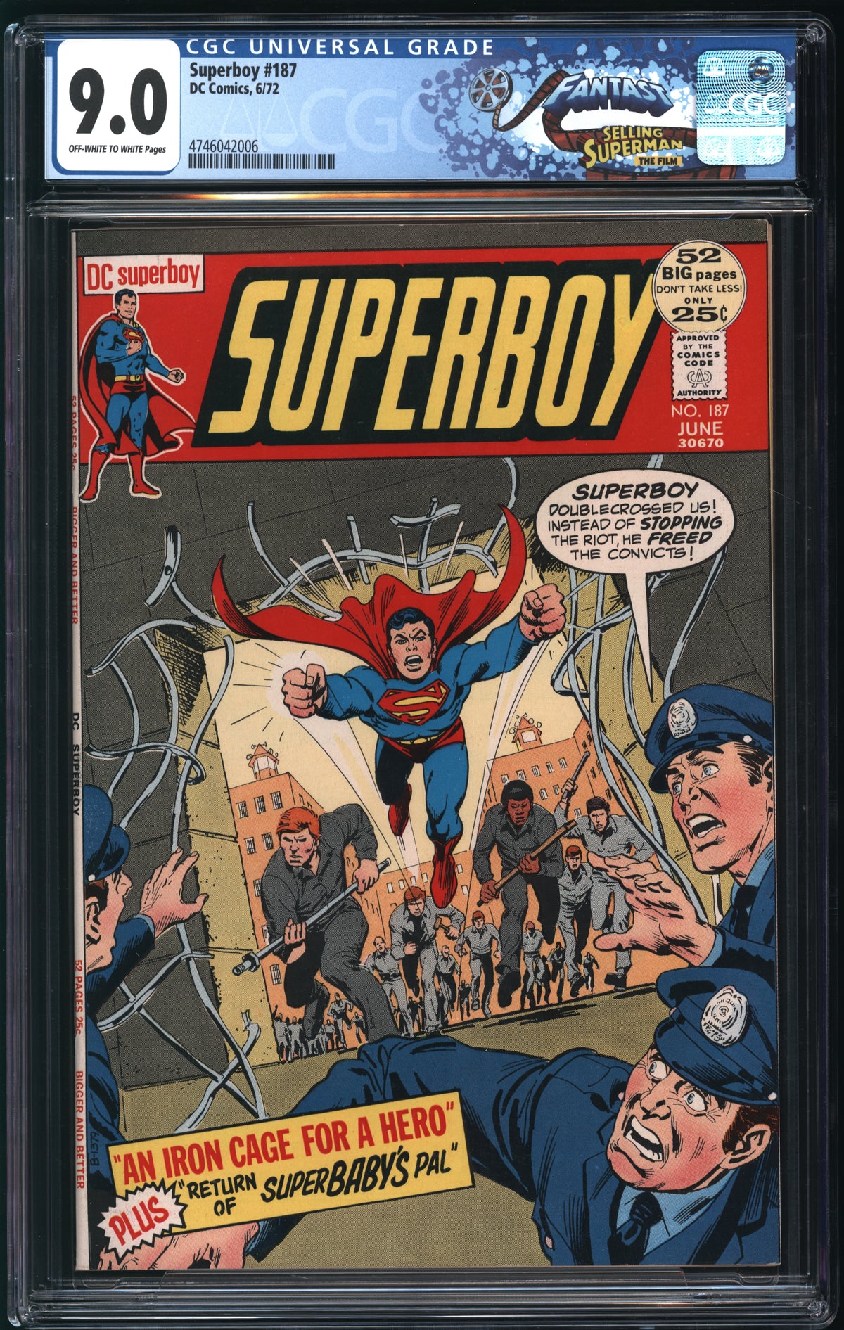 D.C. Comics Superboy #187 6/72 FANTAST CGC 9.0 Off-White to White Pages