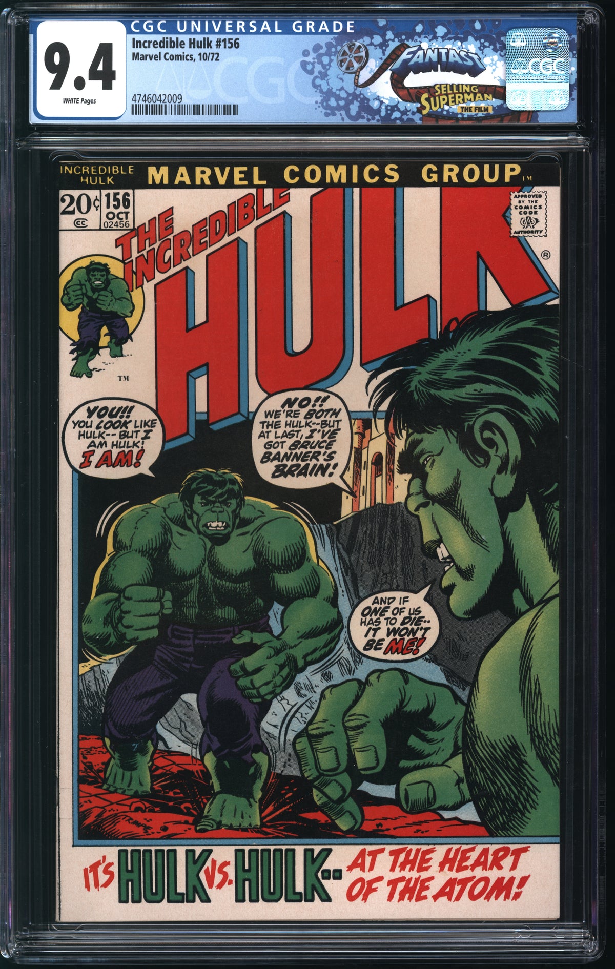 Marvel Comics Incredible Hulk #156 10/72 FANTAST CGC 9.4 White Pages