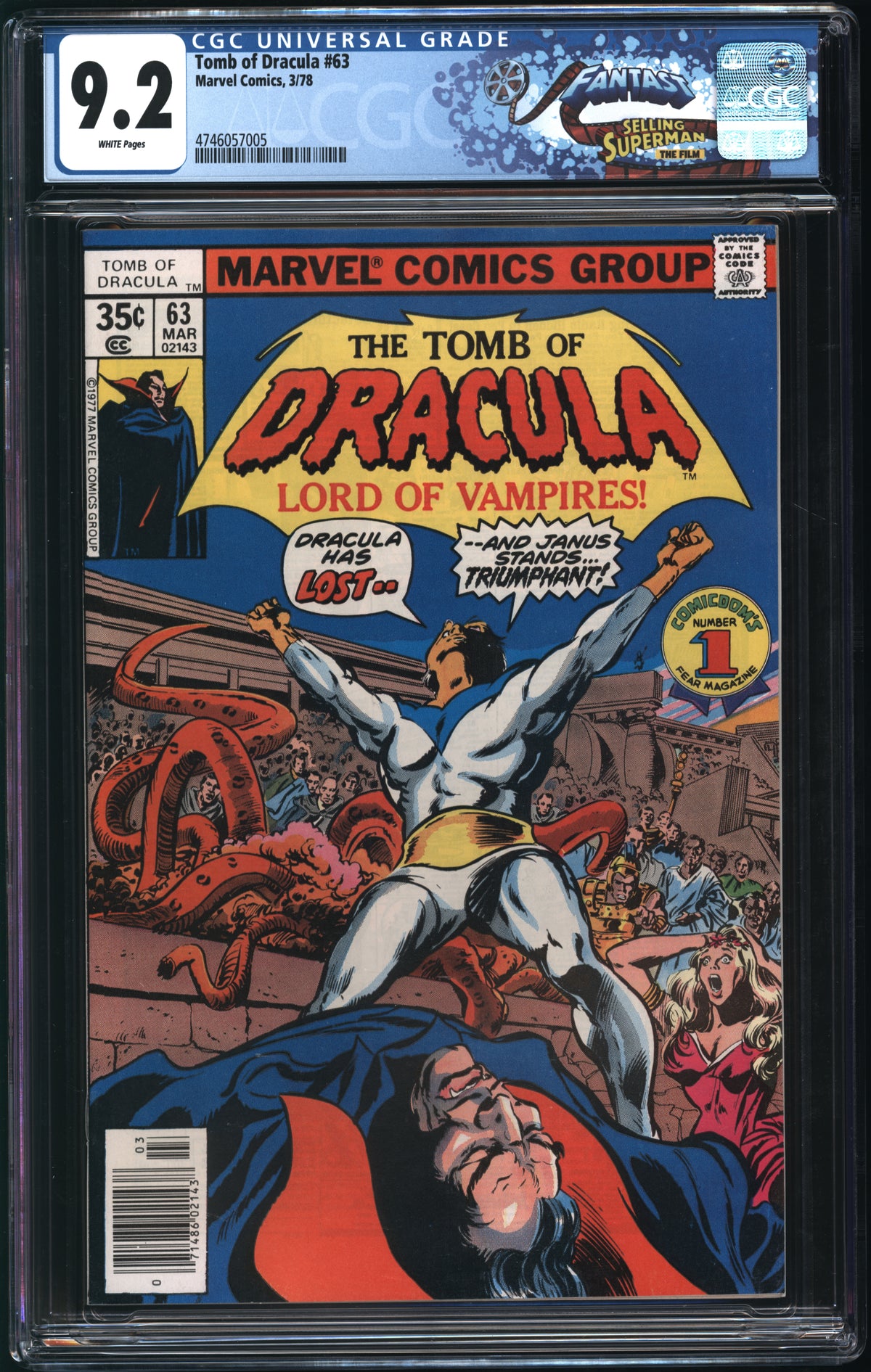 Marvel Comics Tomb of Dracula #63 3/78 FANTAST CGC 9.2 White Pages