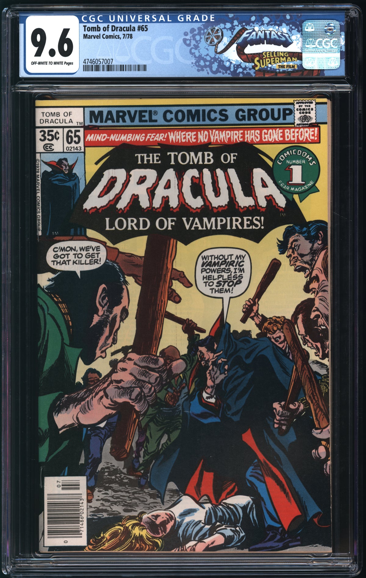 Marvel Comics Tomb of Dracula #65 7/78 FANTAST CGC 9.6 Off-White to White Pages