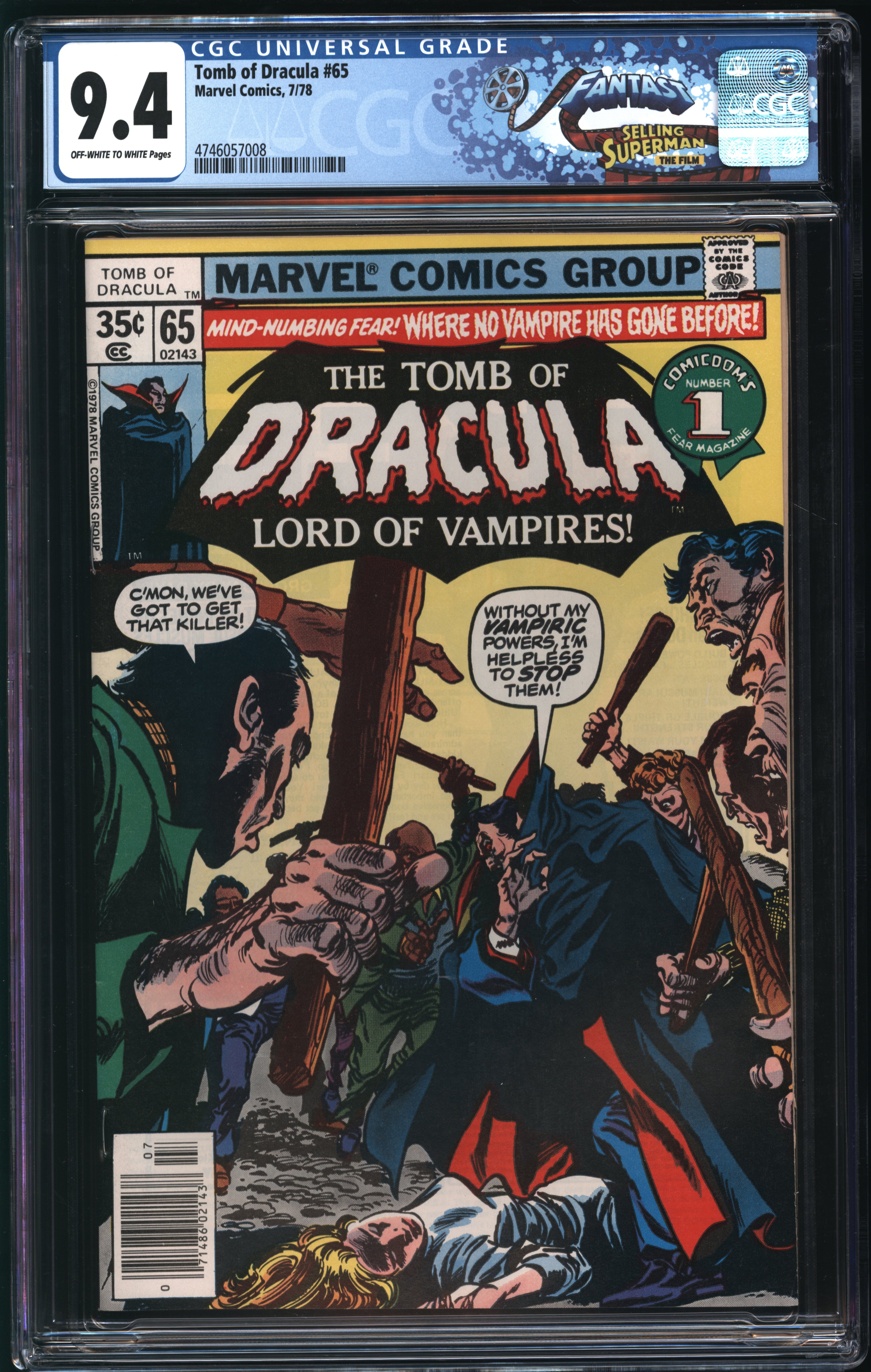 Marvel Comics Tomb of Dracula #65 7/78 FANTAST CGC 9.4 Off-White to White Pages