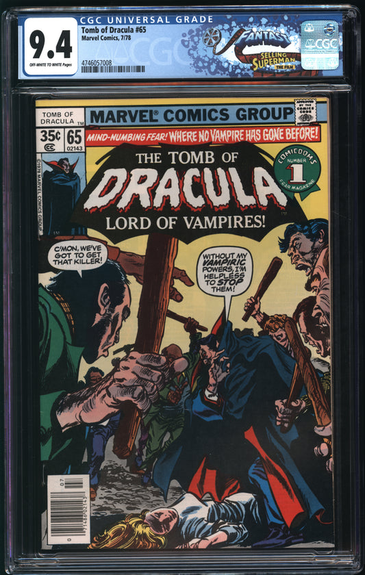 Marvel Comics Tomb of Dracula #65 7/78 FANTAST CGC 9.4 Off-White to White Pages