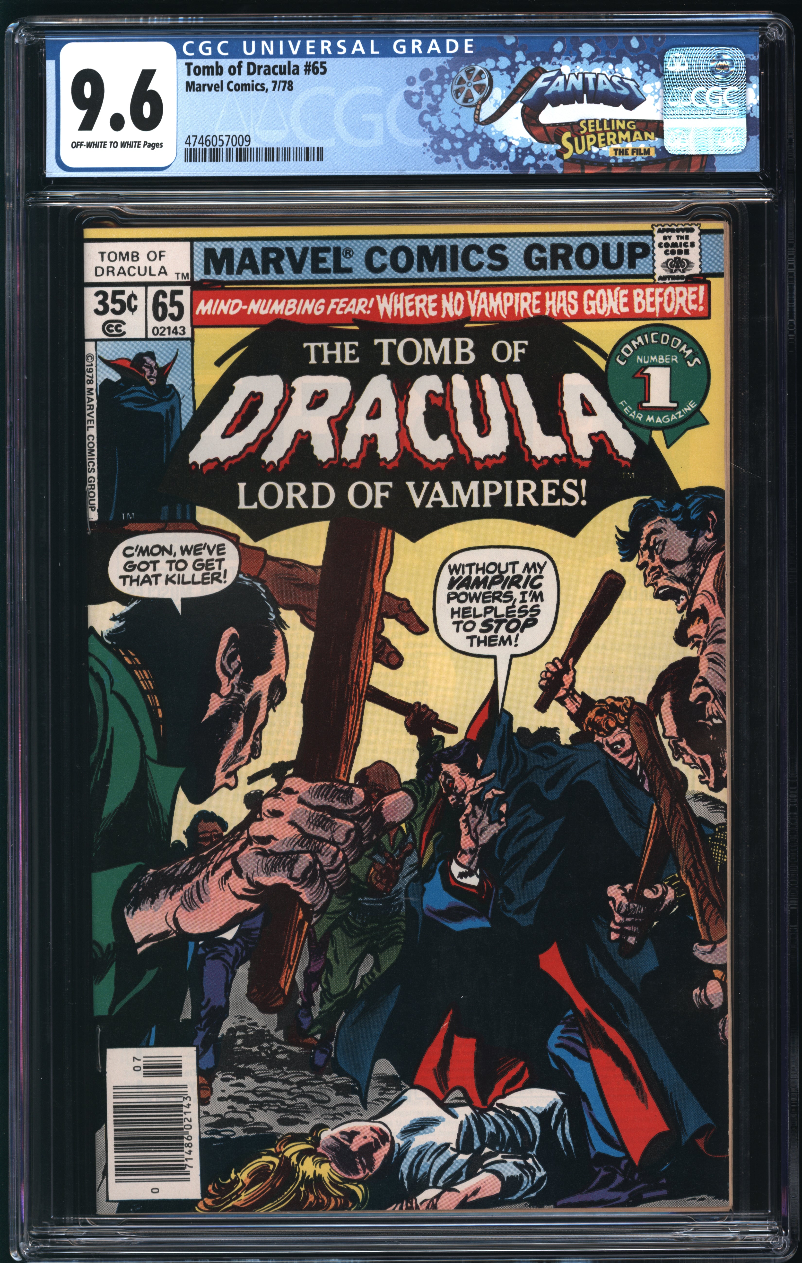 Marvel Comics Tomb of Dracula #65 7/78 FANTAST CGC 9.6 Off-White to White Pages