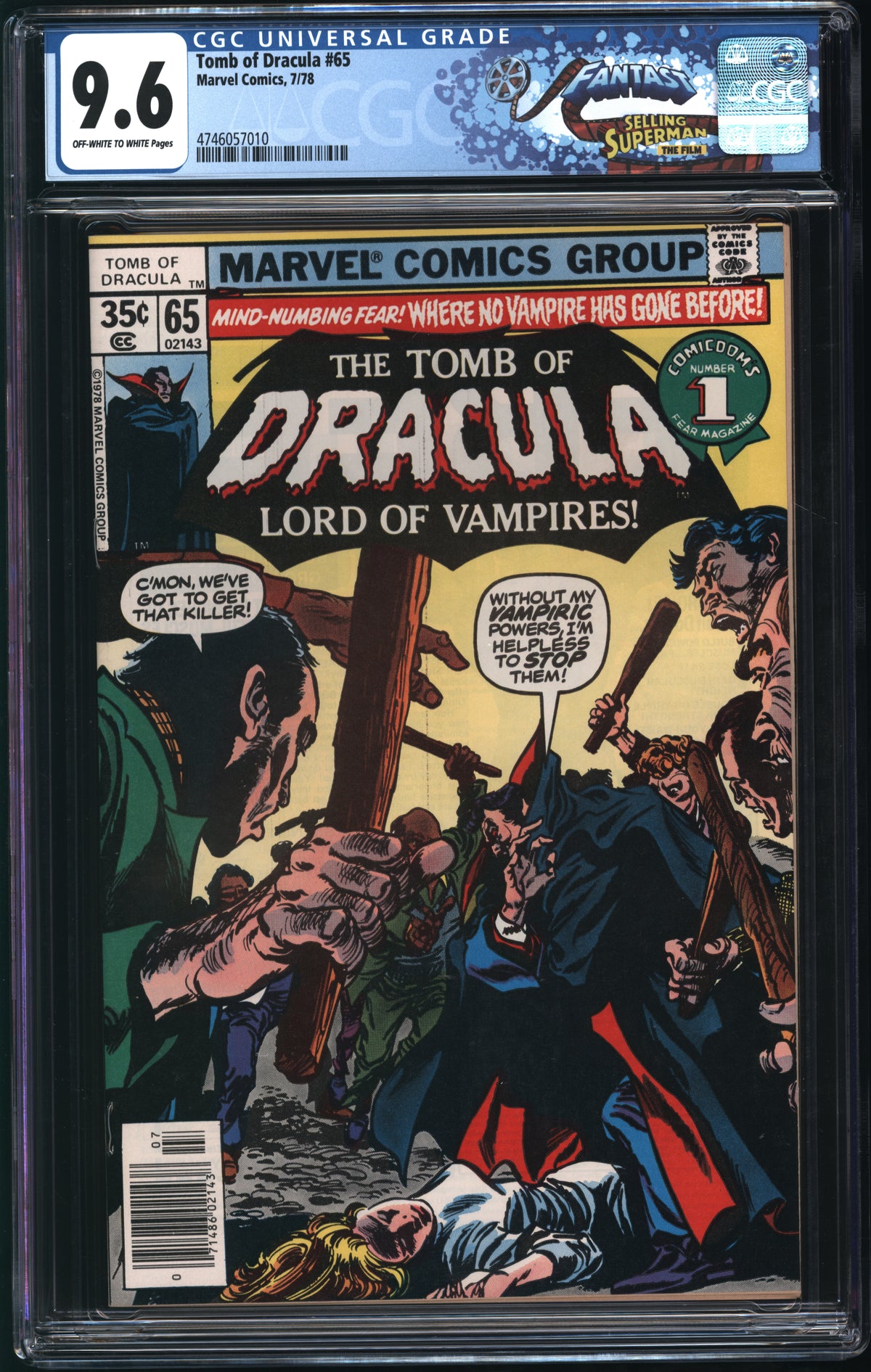 Marvel Comics Tomb of Dracula #65 7/78 FANTAST CGC 9.6 Off-White to White Pages