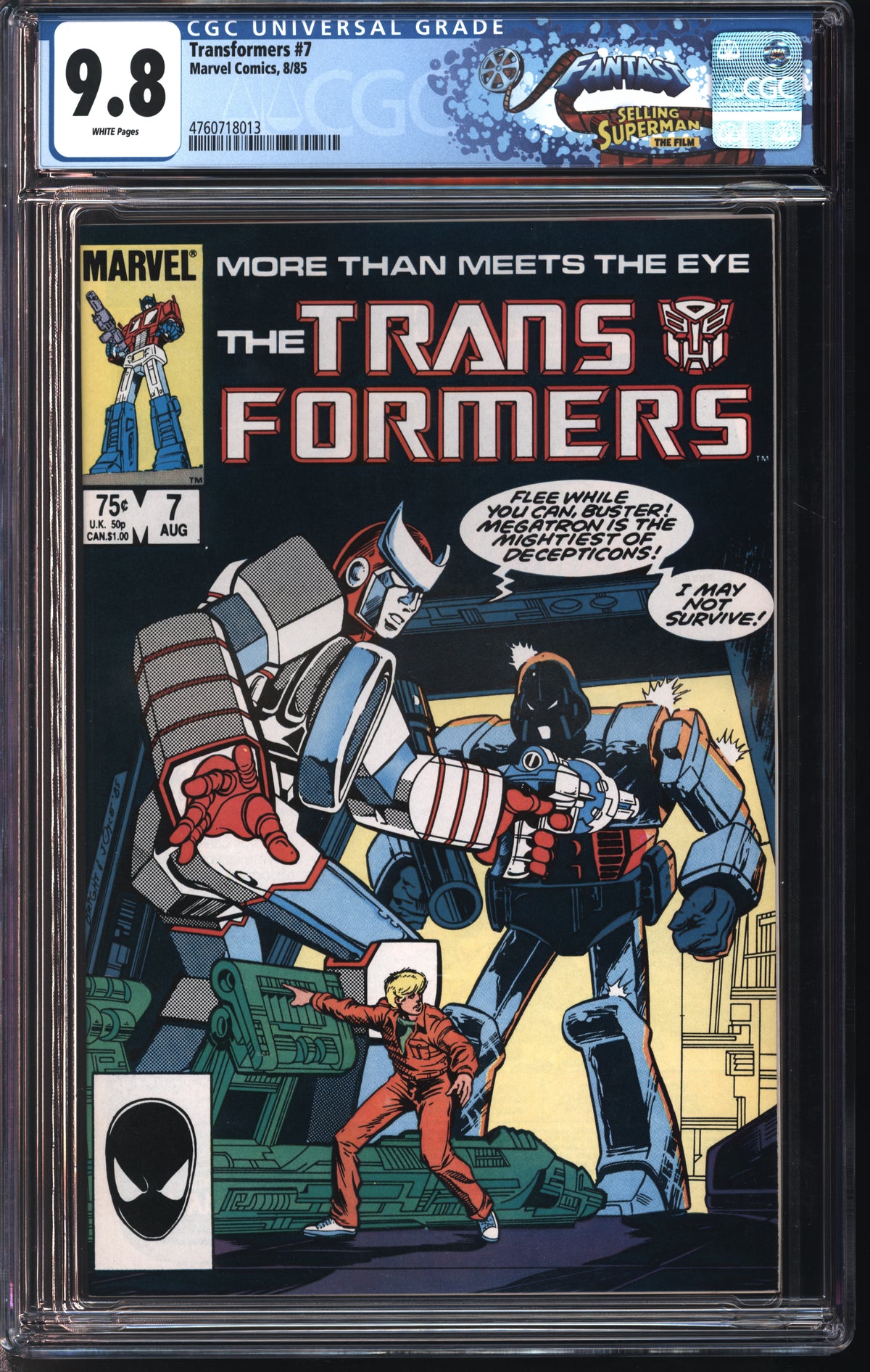 Marvel Comics Transformers #7 8/85 FANTAST CGC 9.8 White Pages