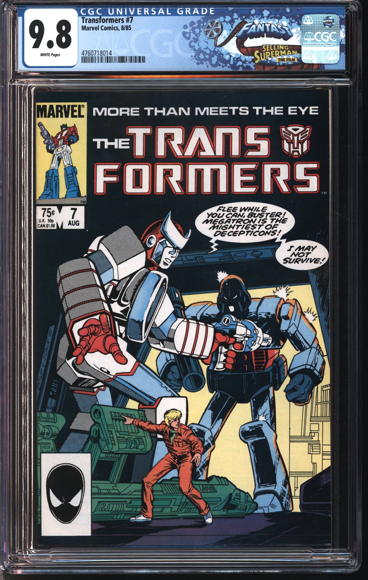 Marvel Comics Transformers #7 8/85 FANTAST CGC 9.8 White Pages