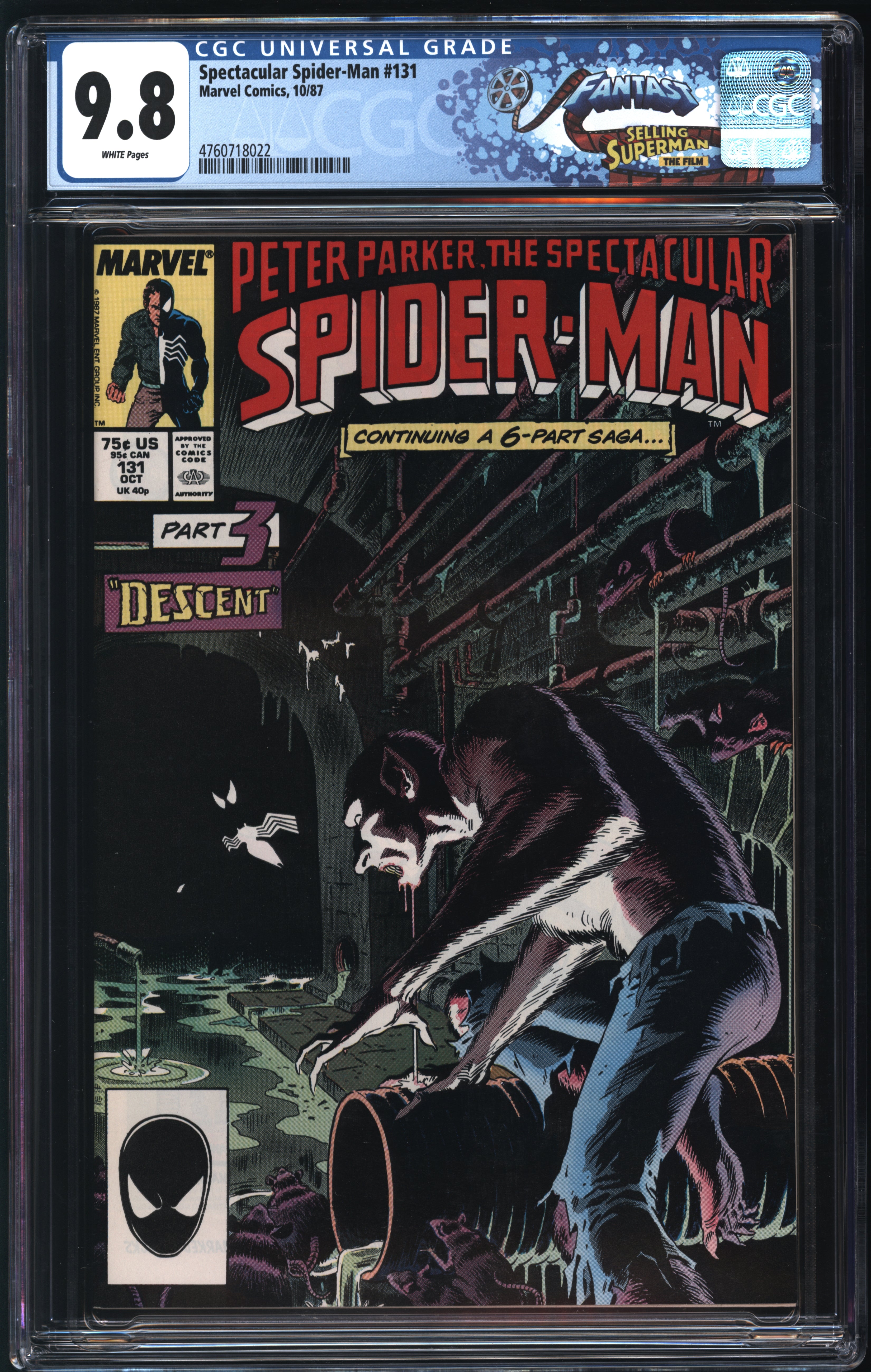 Marvel Comics Spectacular Spider-Man #131 10/87 FANTAST CGC 9.8 White Pages